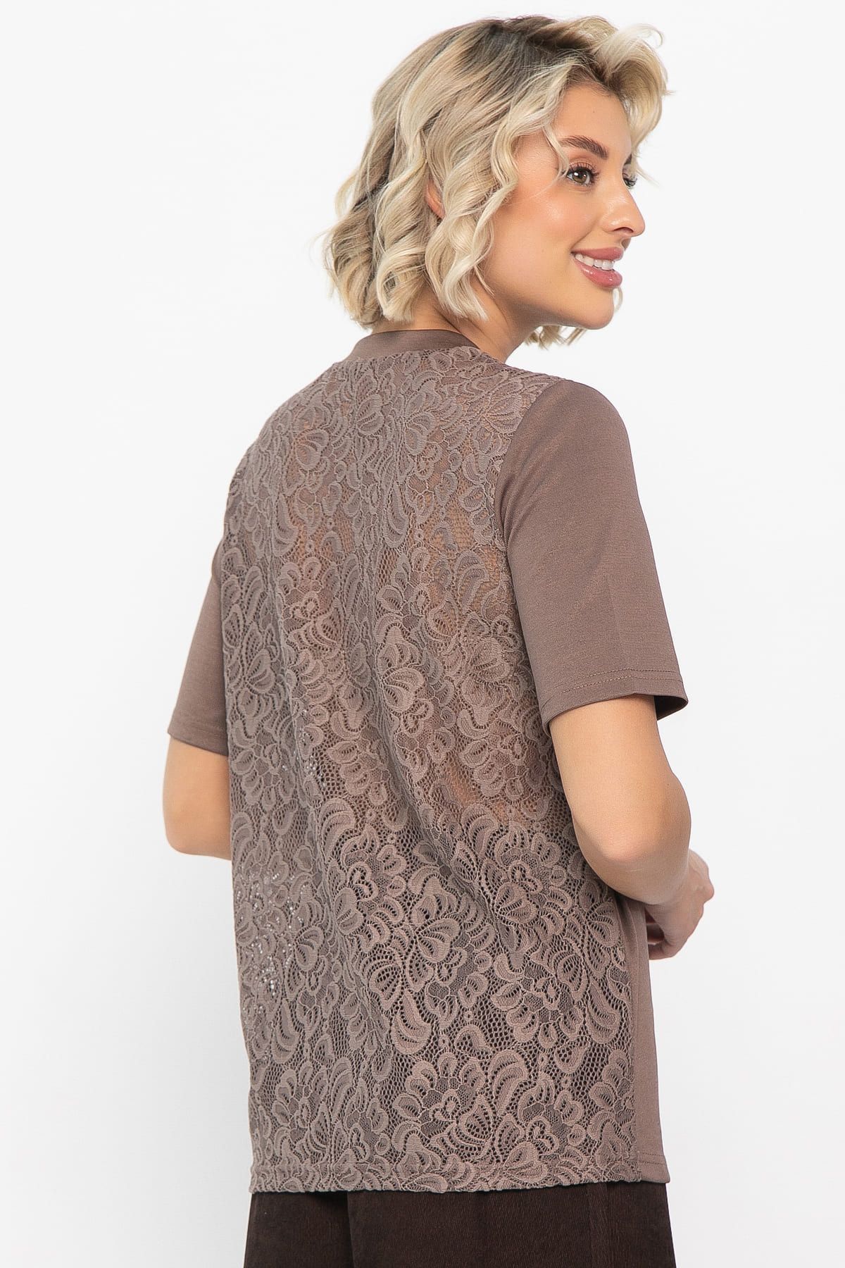 Футболка кружевная Нэсти (коричневая) Б14656-10М