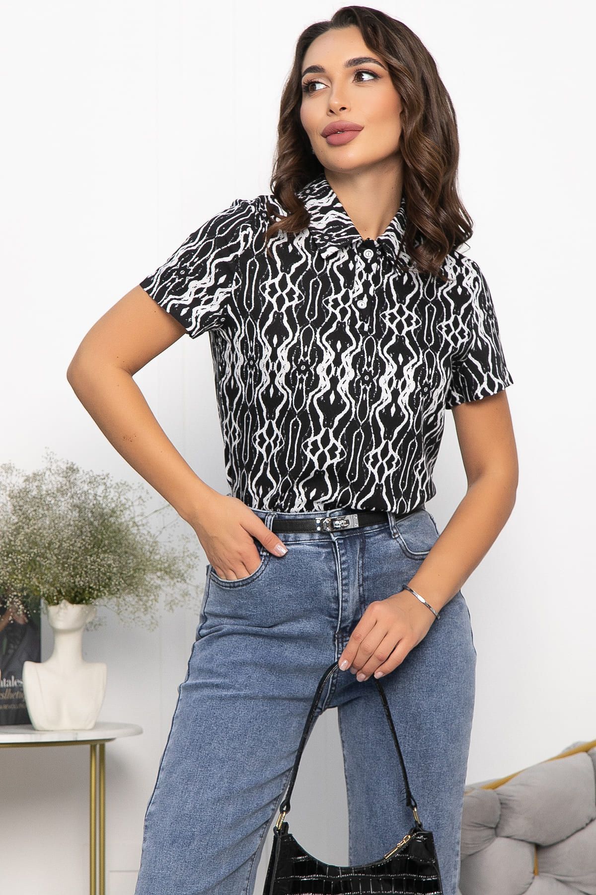 Поло Тренди (черное/узор) Б14093-10М