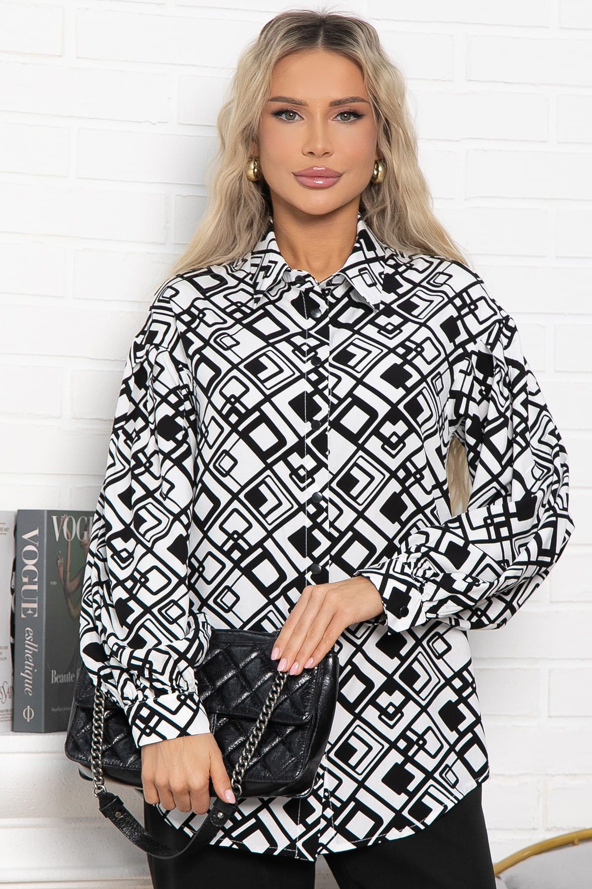 Блуза хлопковая Танец линий (черно-белая) Б14856-14М