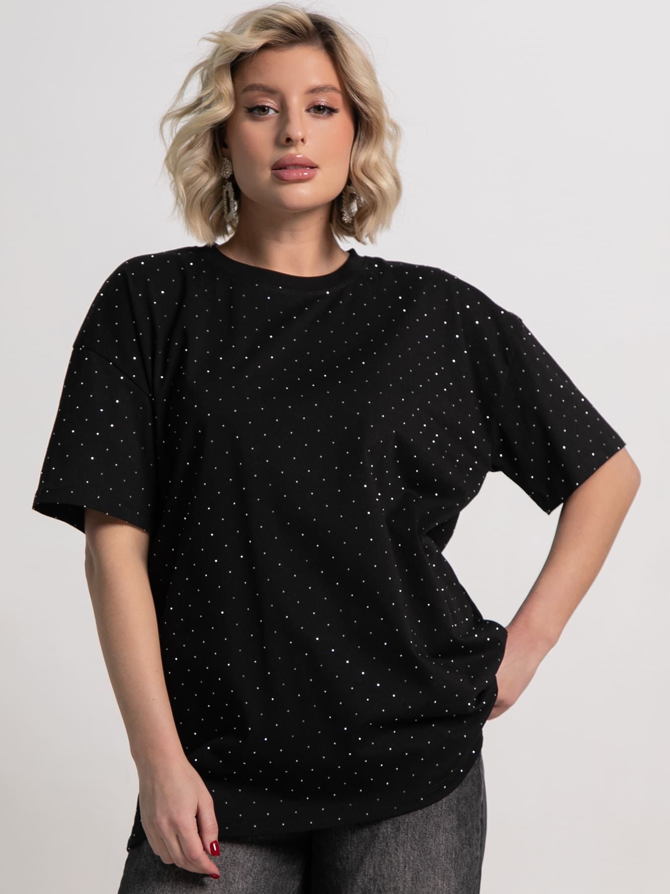Футболка Ия (черная/стразы) Б15236-4М