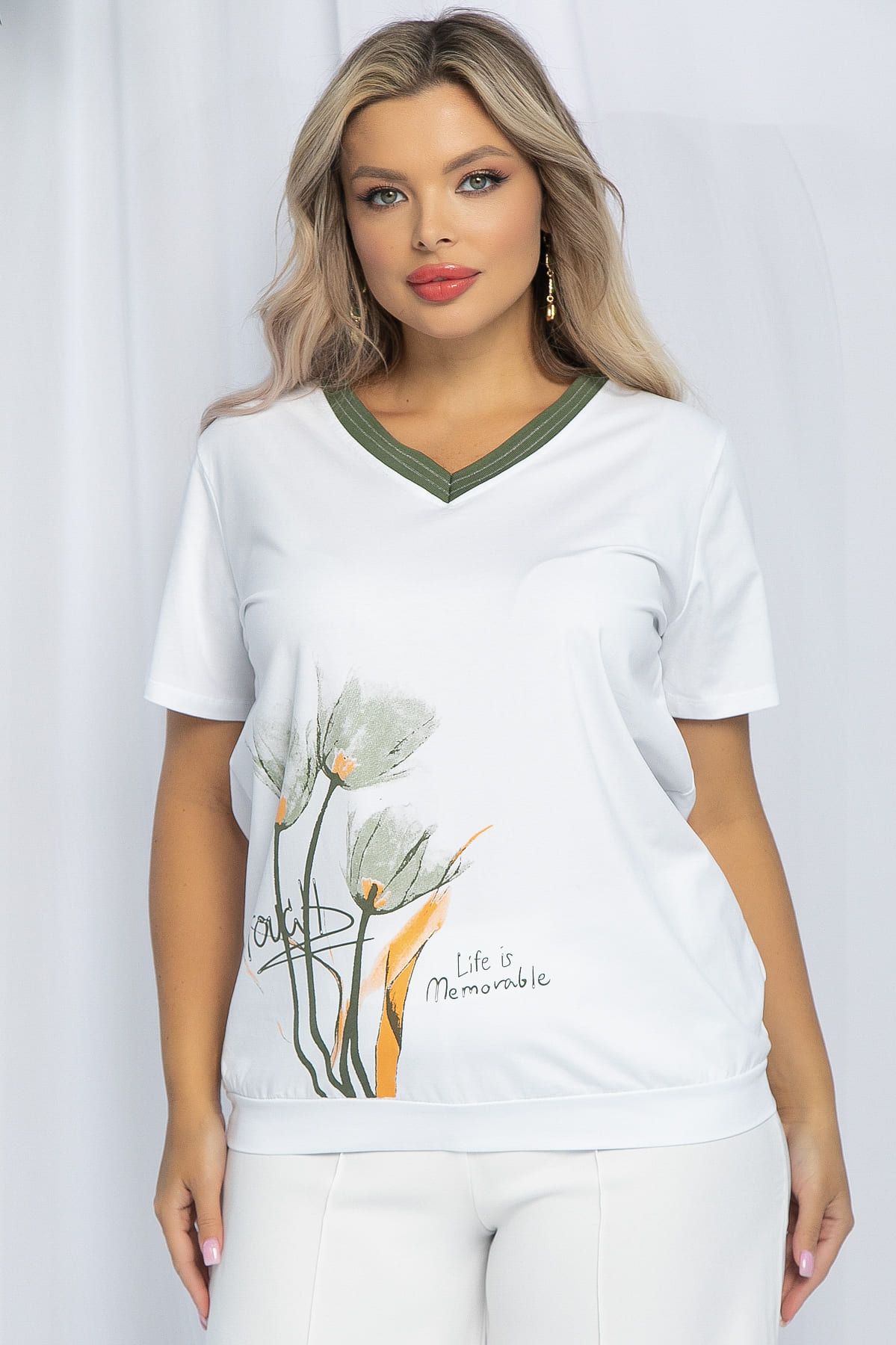 Блуза Лотус (бело-оранжевая) Б13160-20М