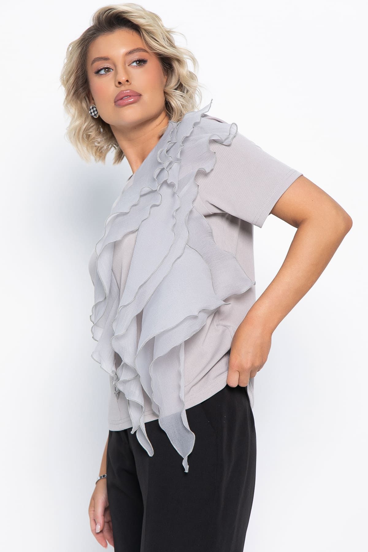 Блуза праздничная Риана ХИТ (серо-бежевая) Б15079-5М