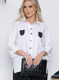 Рубашка с черными карманами Альма (белая) Б10635