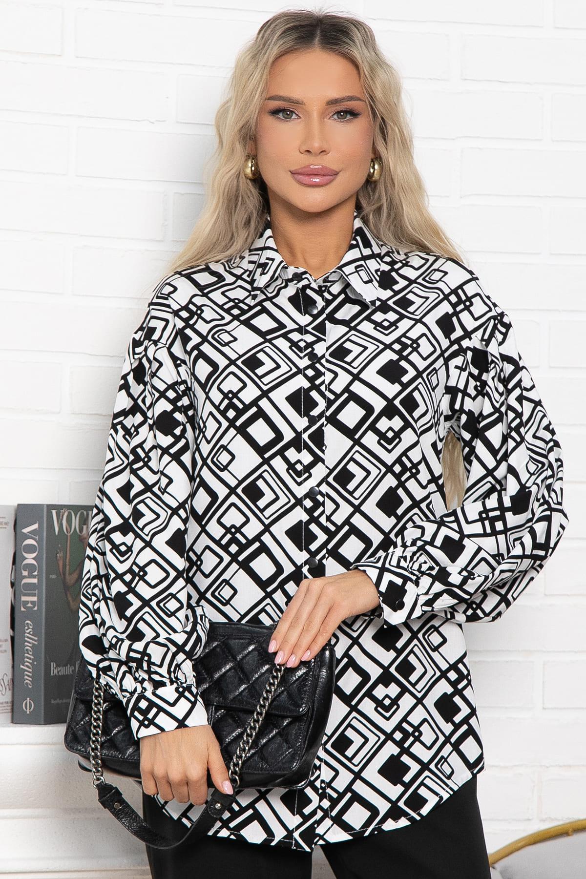 Блуза хлопковая Танец линий (черно-белая) Б14856-14М