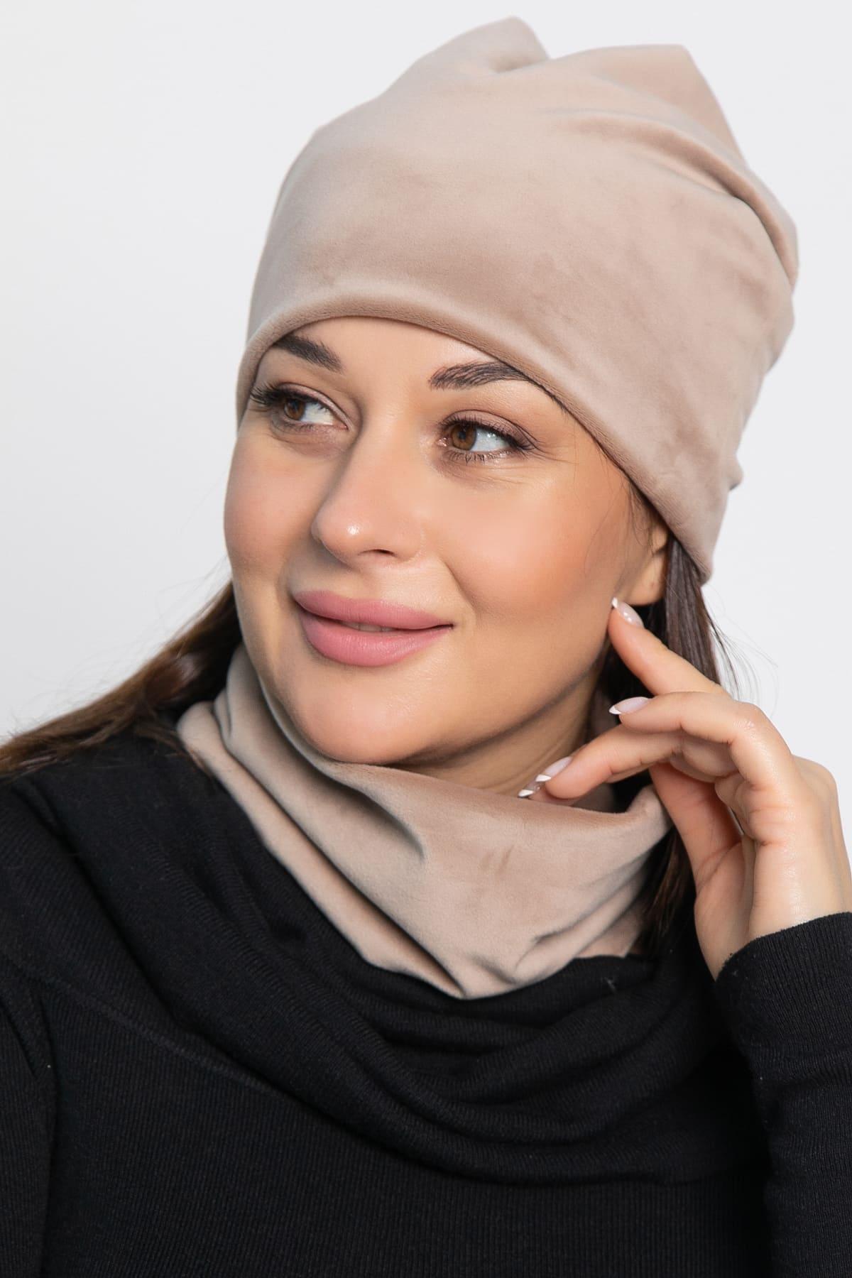 Комплект шапка шестиклинка и снуд (бежевый) ШШС8-23М