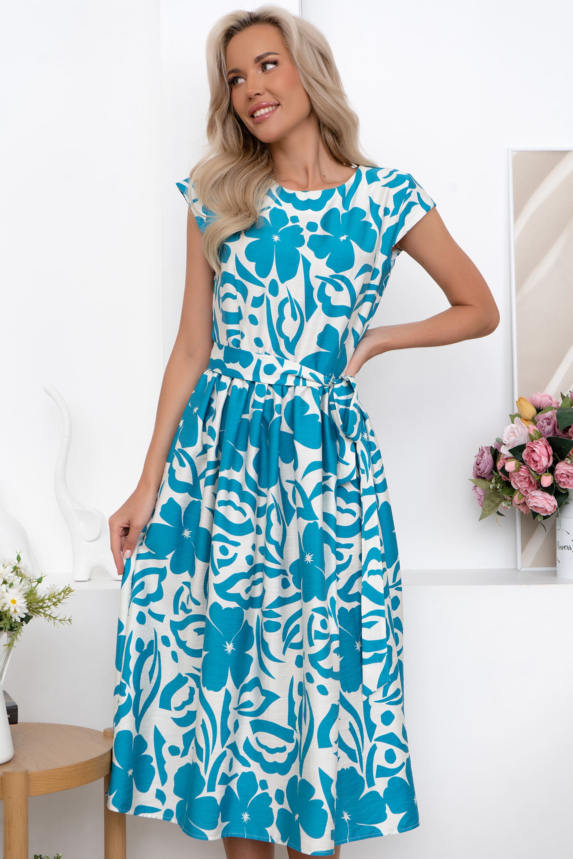 Платье Эдна (бело-голубое) П13874-45М