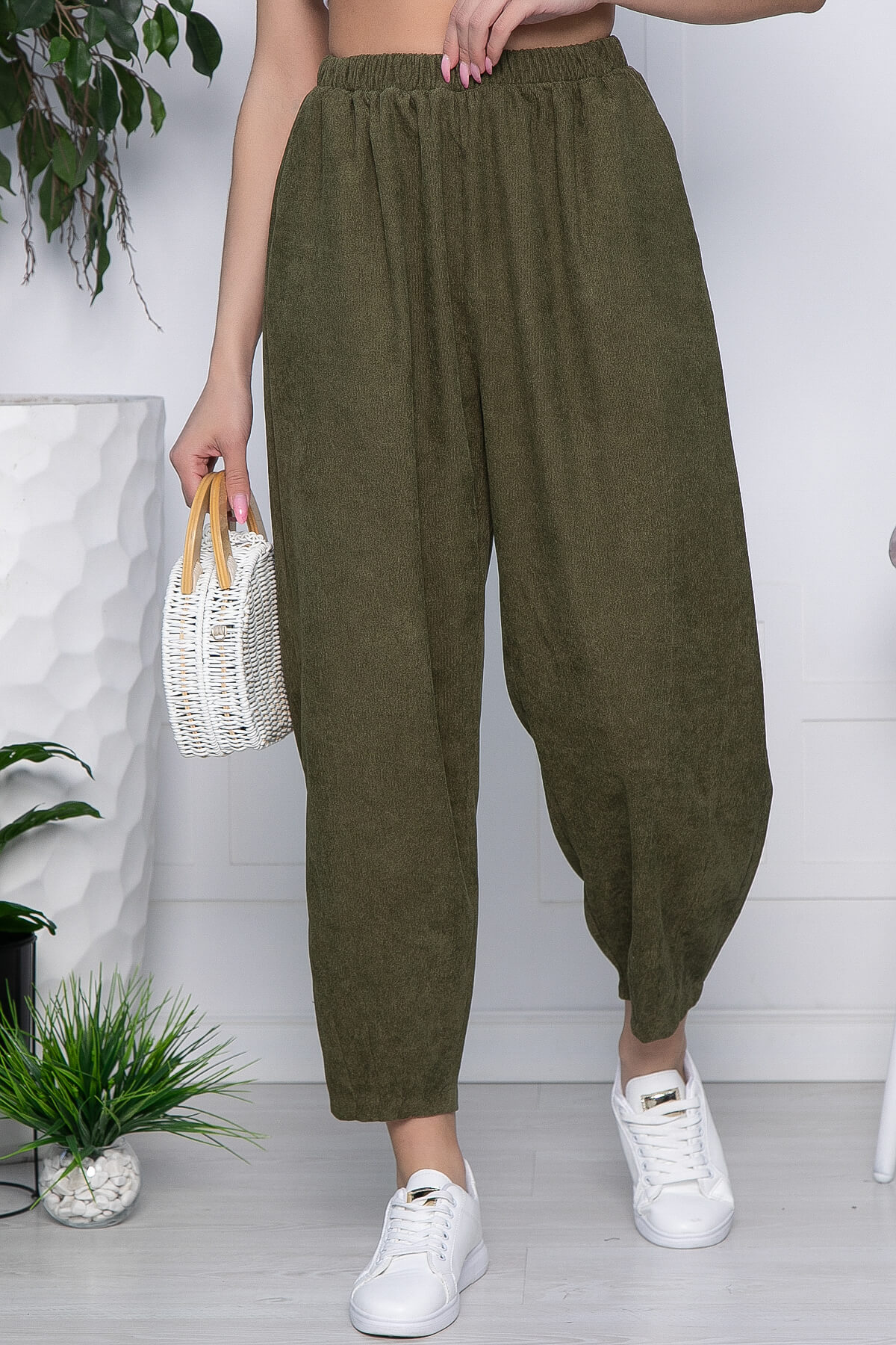 Брюки бохо широкие (хаки) Б10844