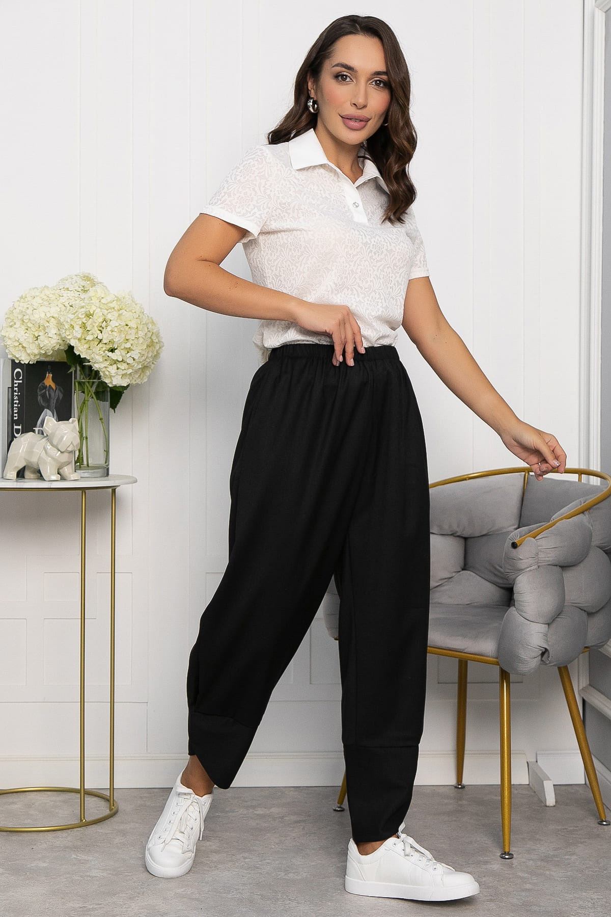 Брюки бохо (черные) Б8566