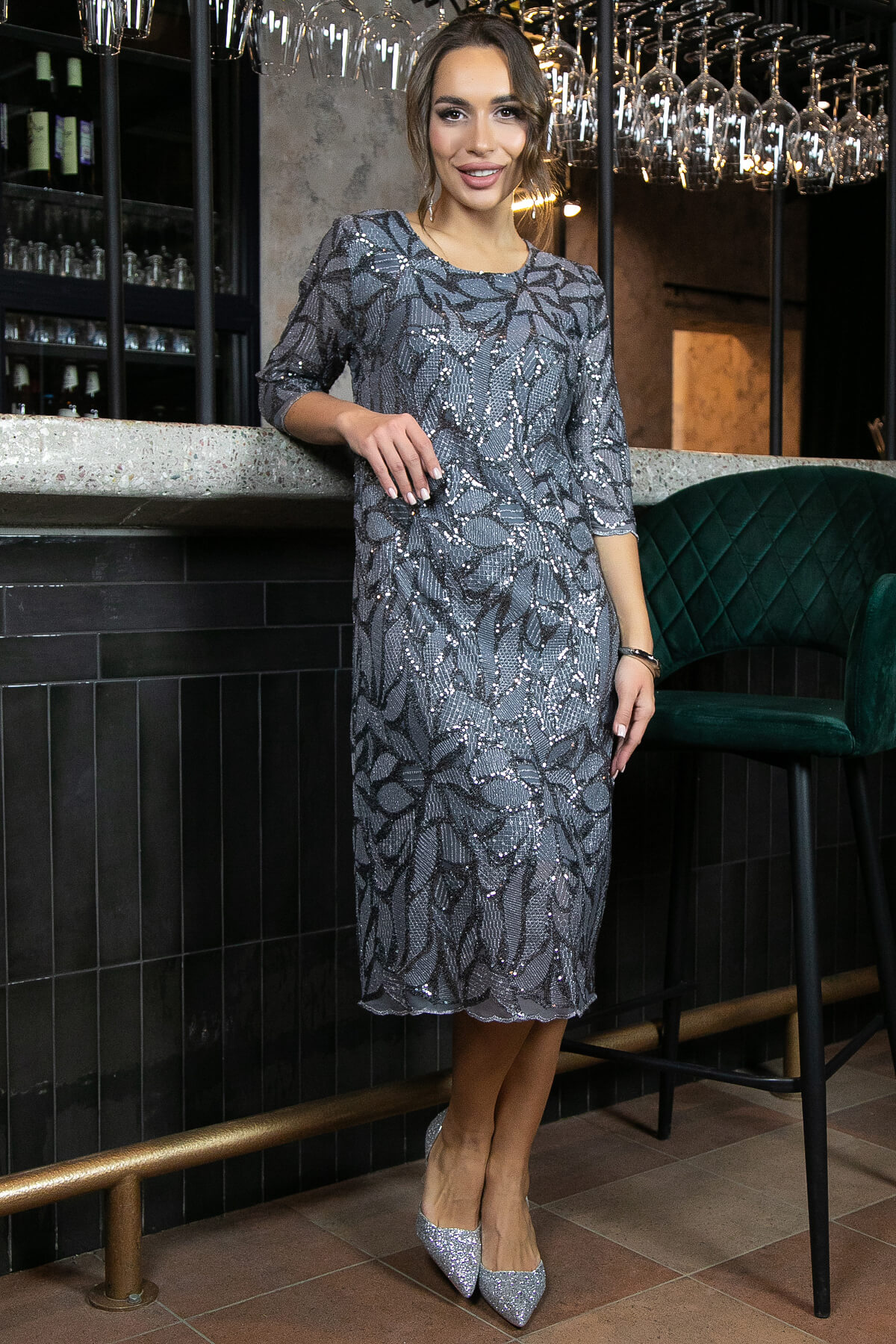 Платье Объятие ночи (серое) П11563