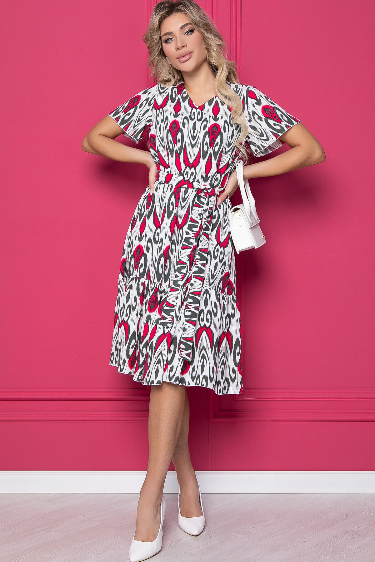 Платье "Малика" (бело-красное) П8832