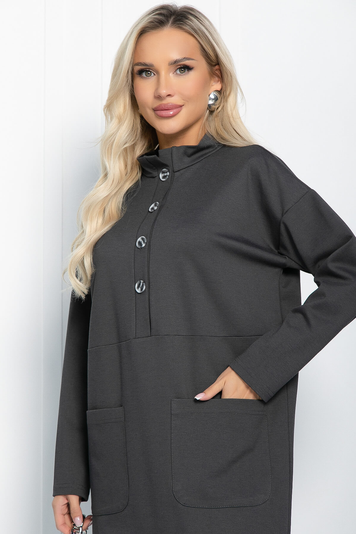 Платье Стильная осень (серое) П11436