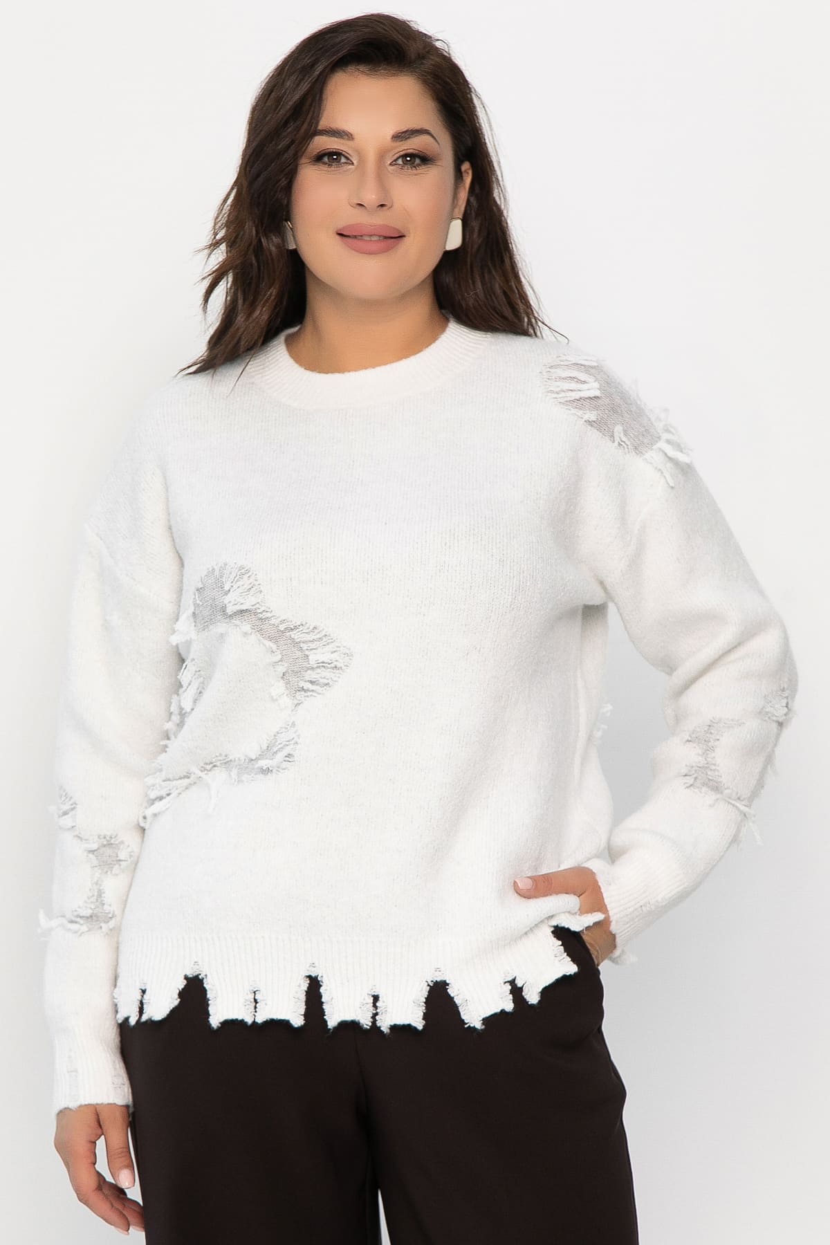 Свитер рваный Наиль (белый) Б14420-13М