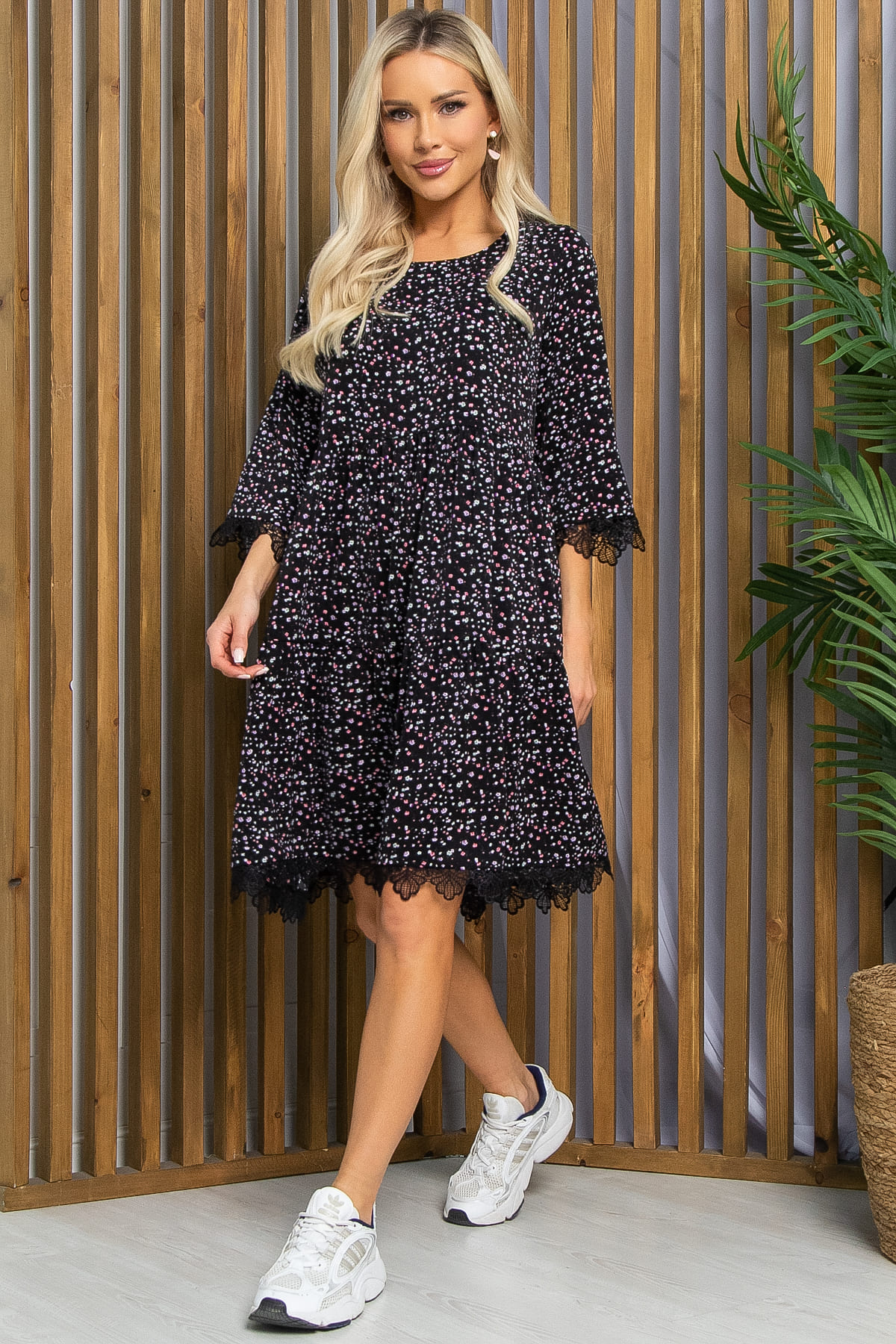 Платье Сибирские кружева (черно-розовое) П13401-18М