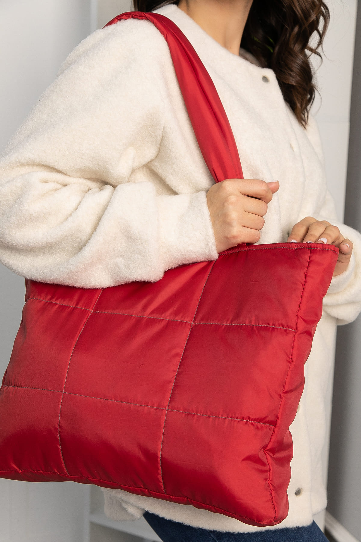 Сумка-шопер стеганая (красная) СШ06-46