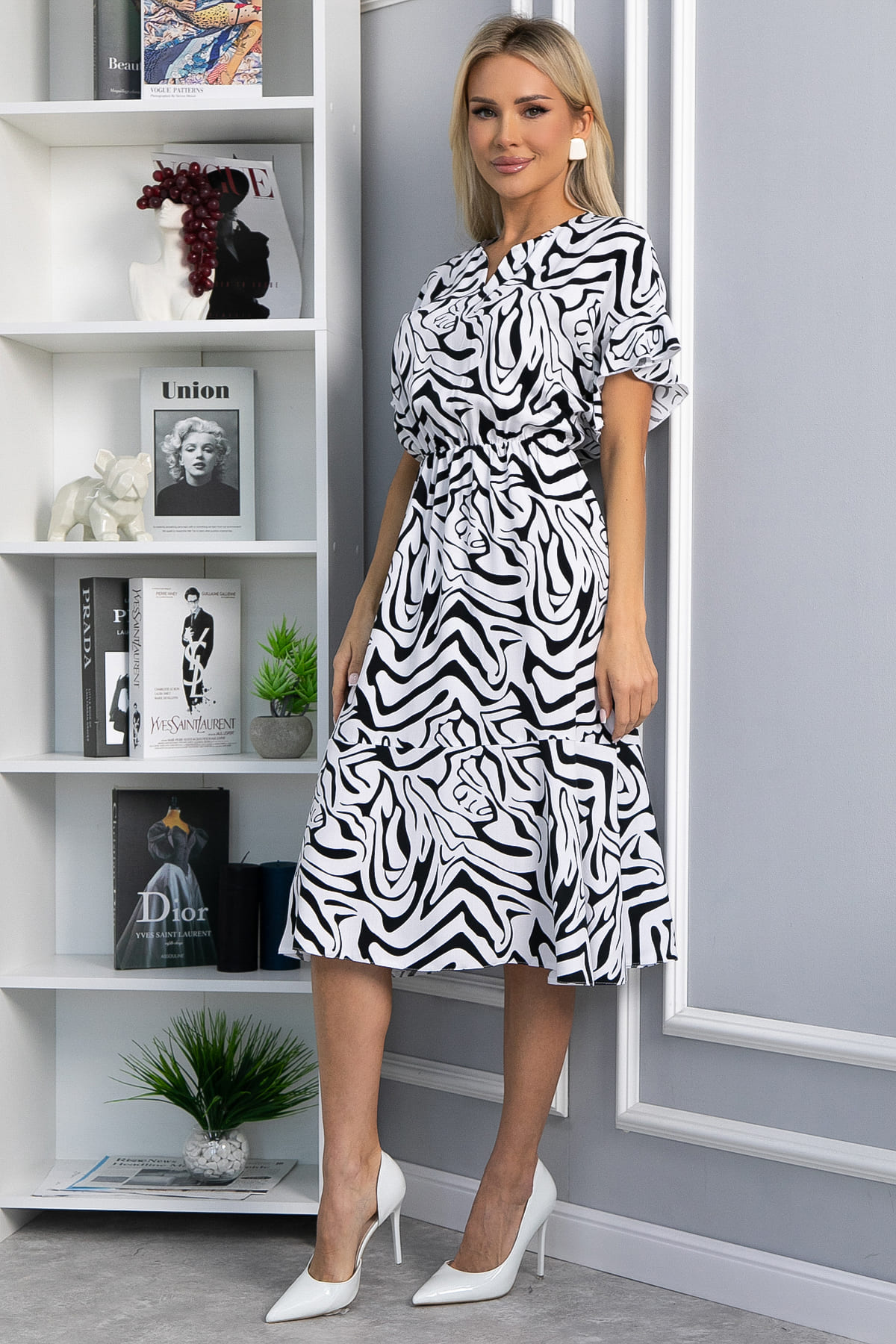 Платье Кристи (черно-белое) П13871-35М