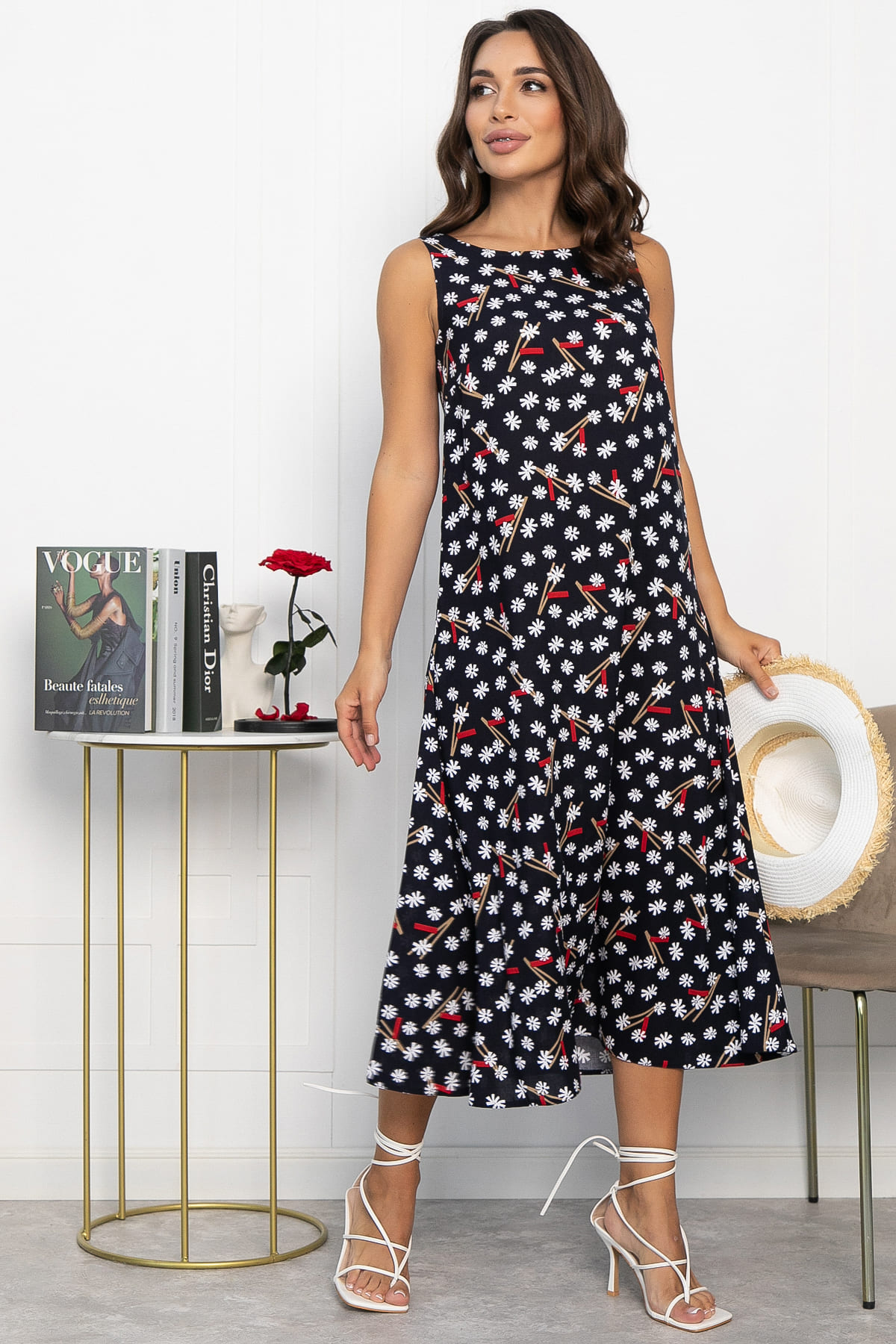 Сарафан Кампари (синий/цветы) П13995-10М