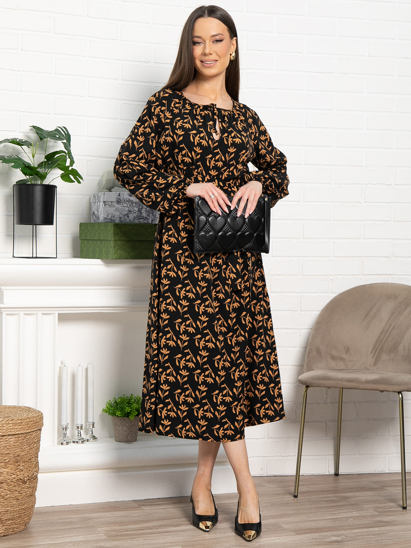 Платье Аура с поясом (черное) П15121-10М