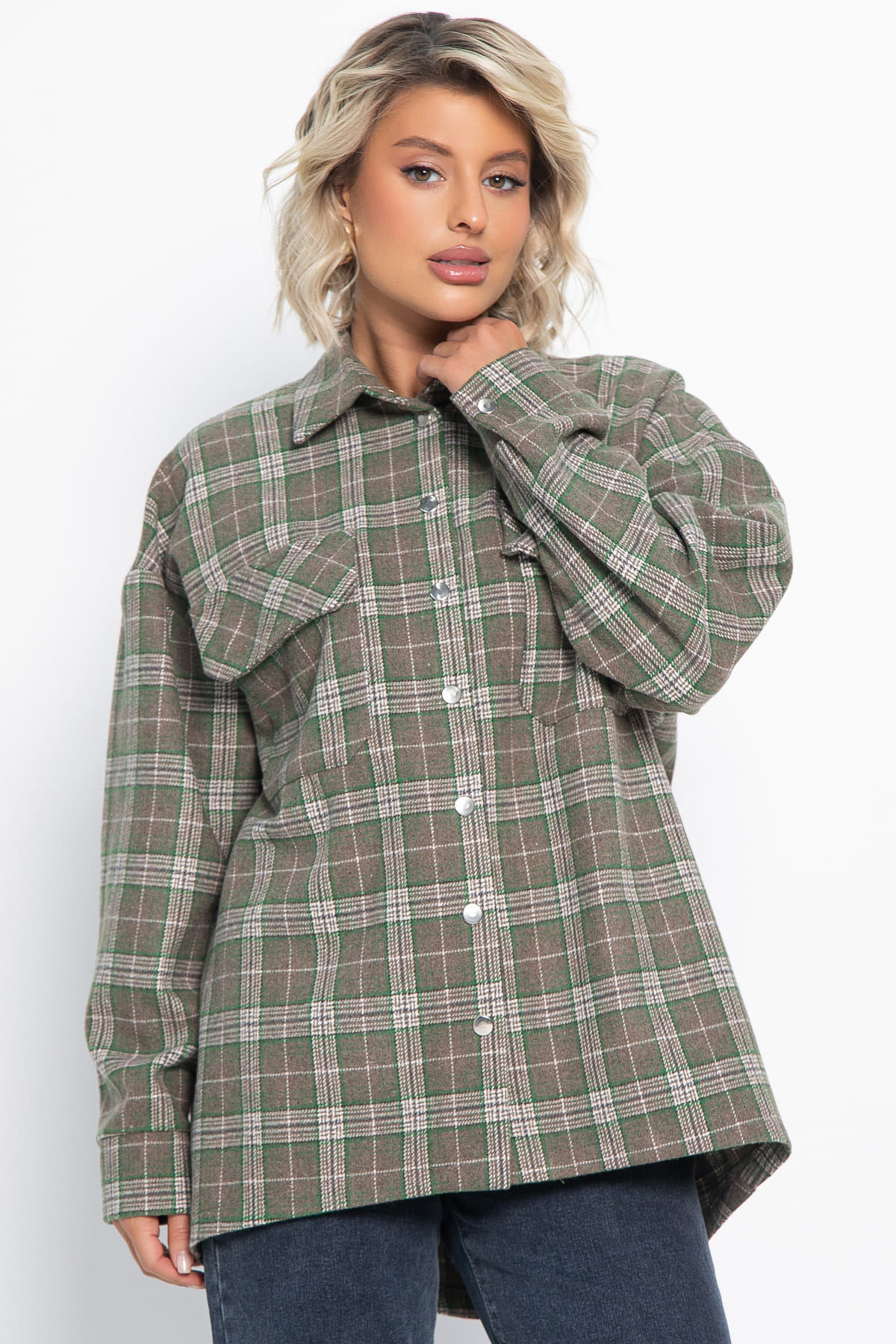 Пальто-рубашка Хармони (зелено-коричневая) Б15040-5М