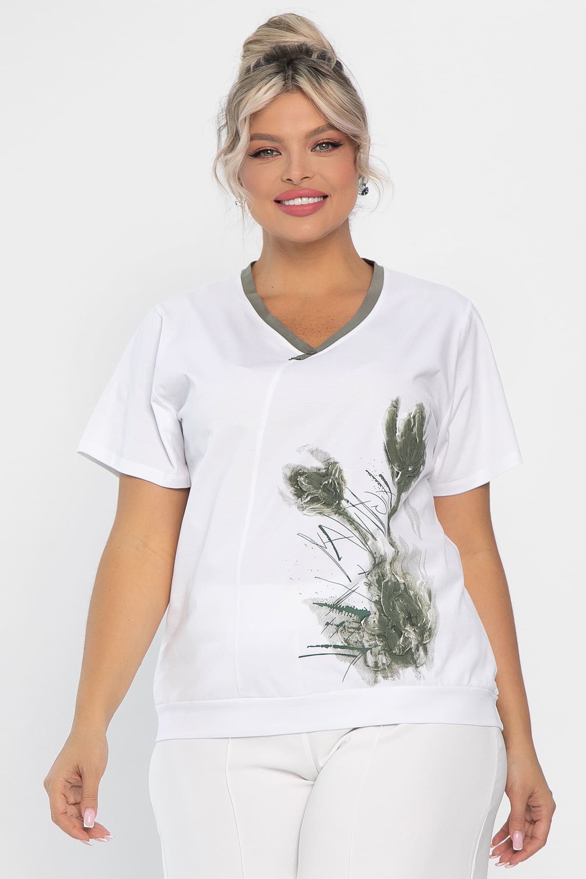 Блуза Лотус НЬЮ (белая/хаки) Б13976-20М