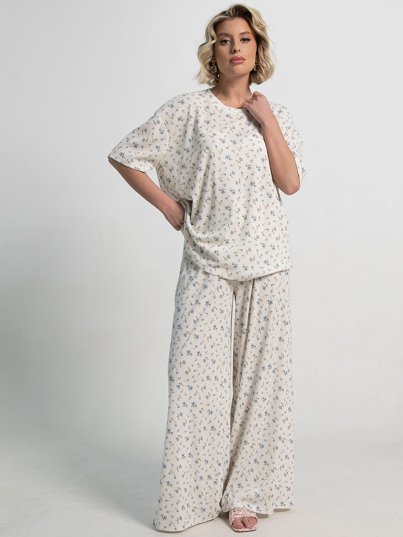 Костюм домашний с брюками Мона (бежево-голубой) К15210-1М