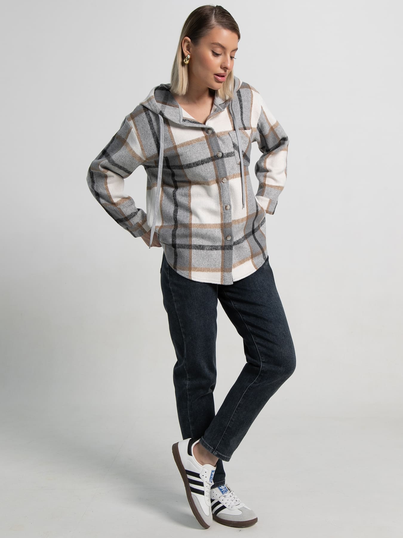 Рубашка теплая с капюшоном Олиссия (серая) Б15504-18М