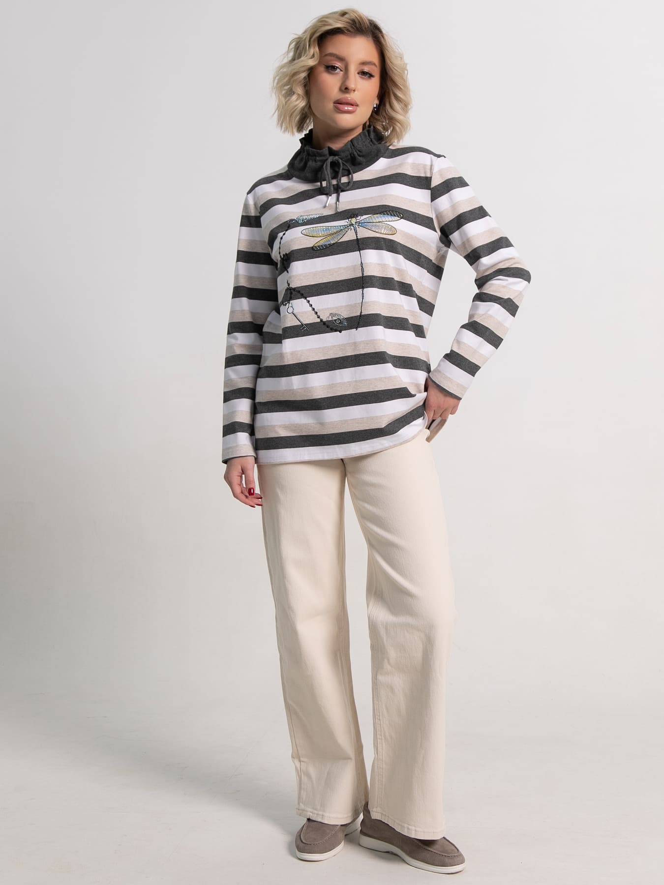 Блуза Сверкающая стрекоза (бежево-серая) Б15284-18М