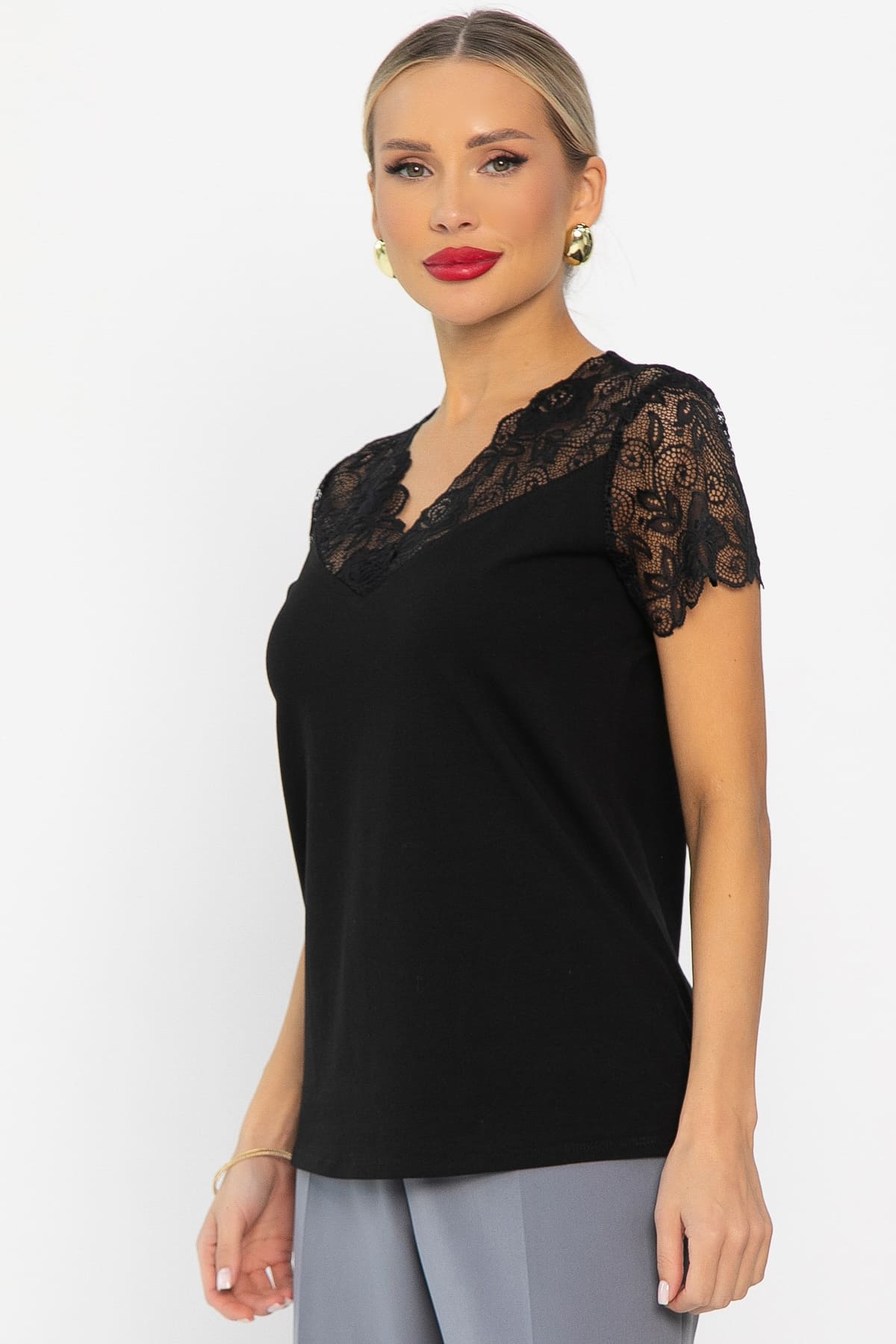 Блуза с кружевом Инь-Янь (черная) Б14257-18М