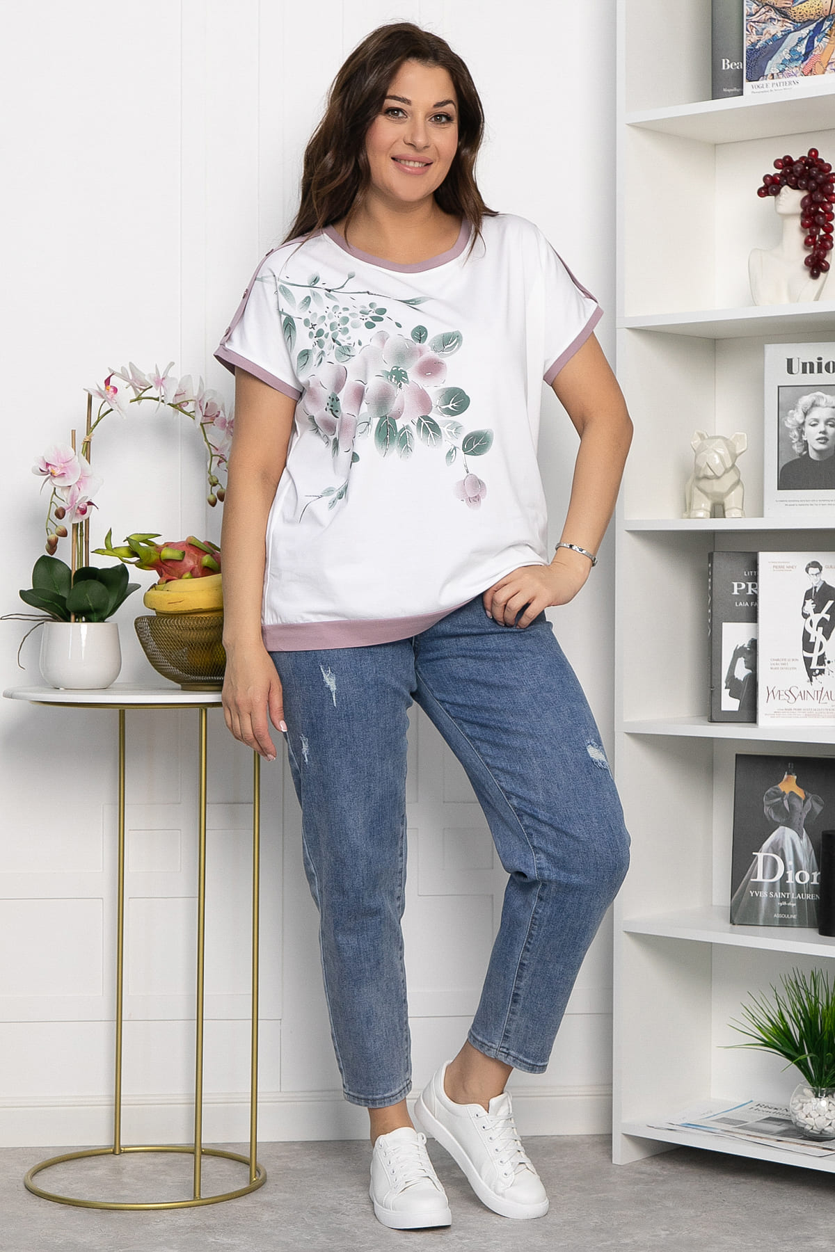 Блуза Далия (бело-сиреневая) Б13804-20М