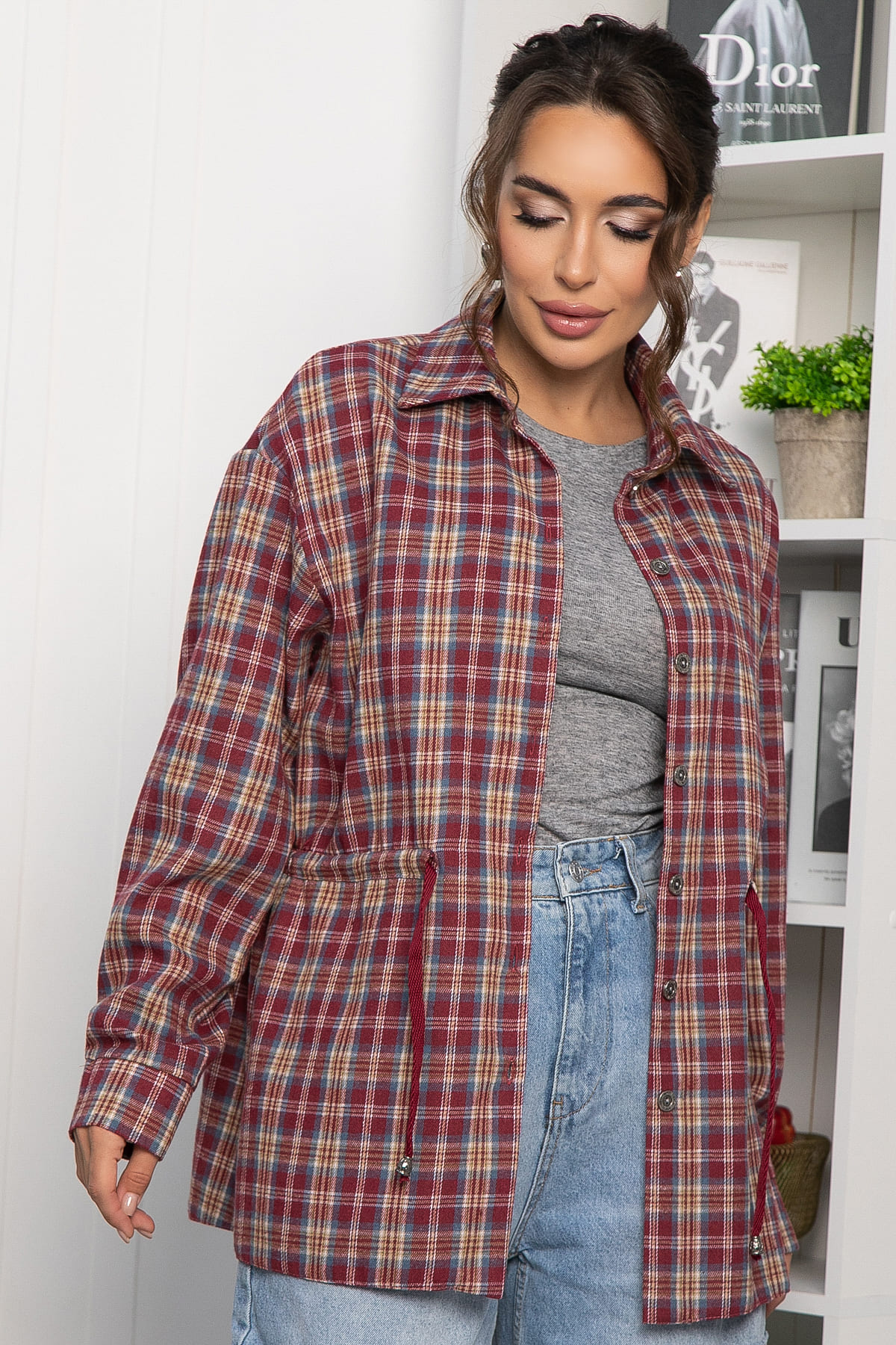 Рубашка хлопковая Джанет (винный) Б14274-4М