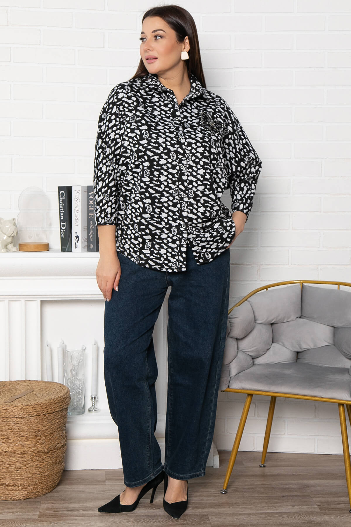 Рубашка Сладкий поцелуй (черно-белая) Б14984-4М