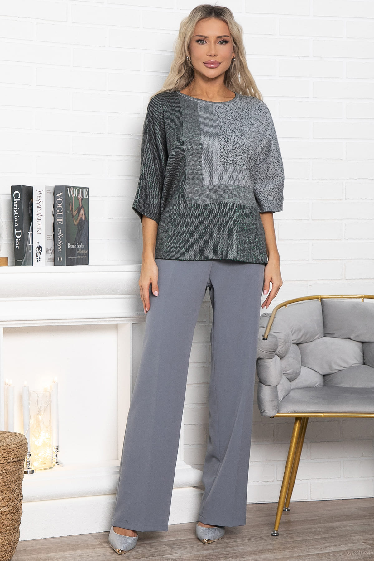 Джемпер Орлеан (серый/изумруд) Б14998-4М