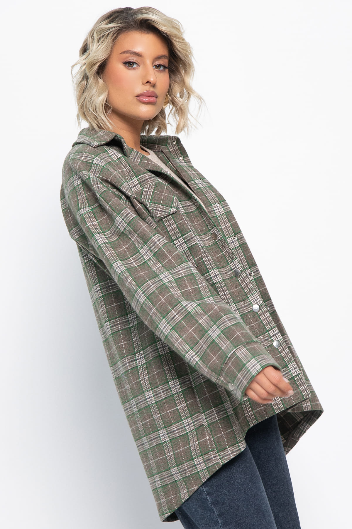 Пальто-рубашка Хармони (зелено-коричневая) Б15040-5М