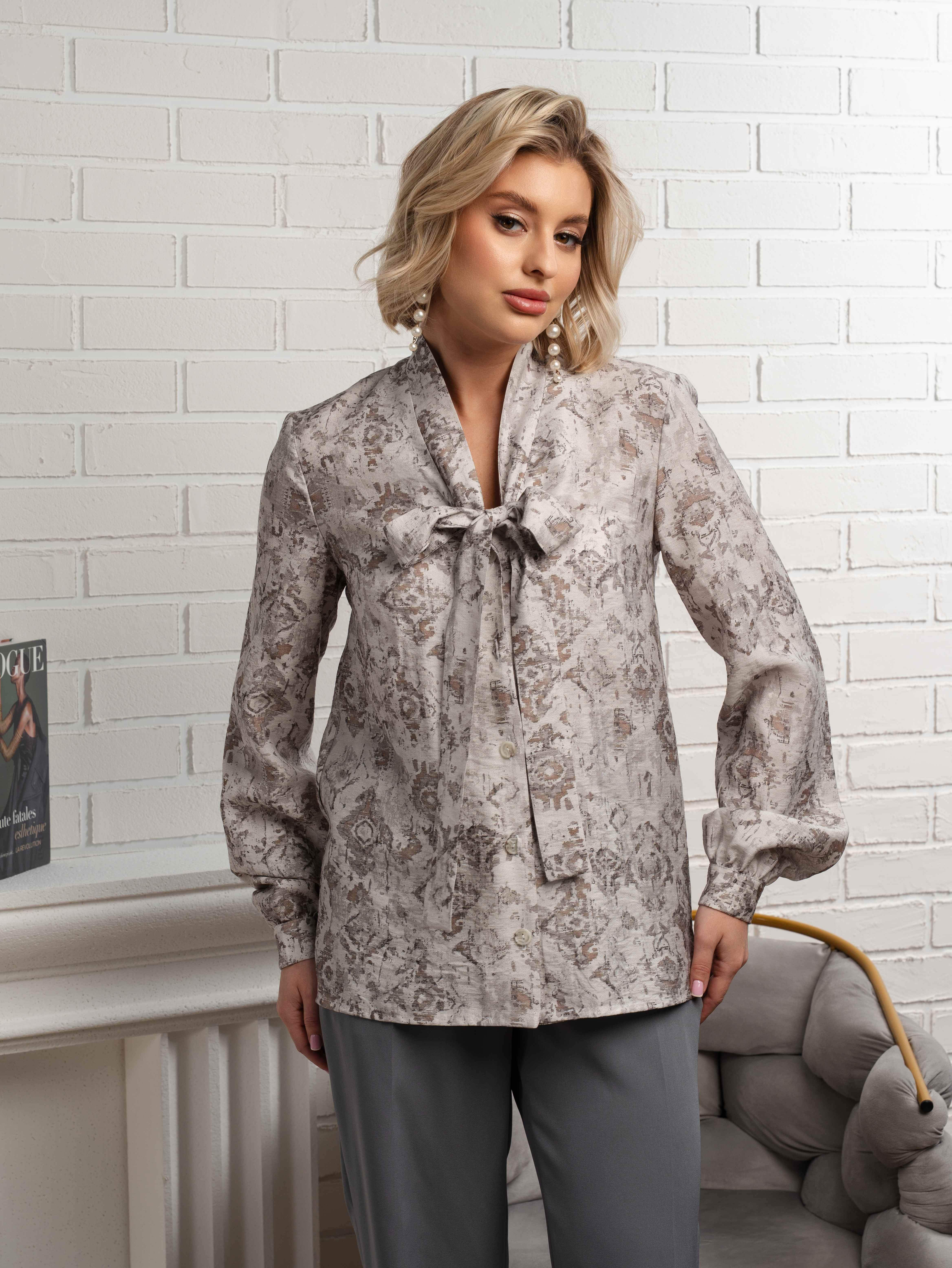 Рубашка с бантом Рузанна (серая) Б15117-10М