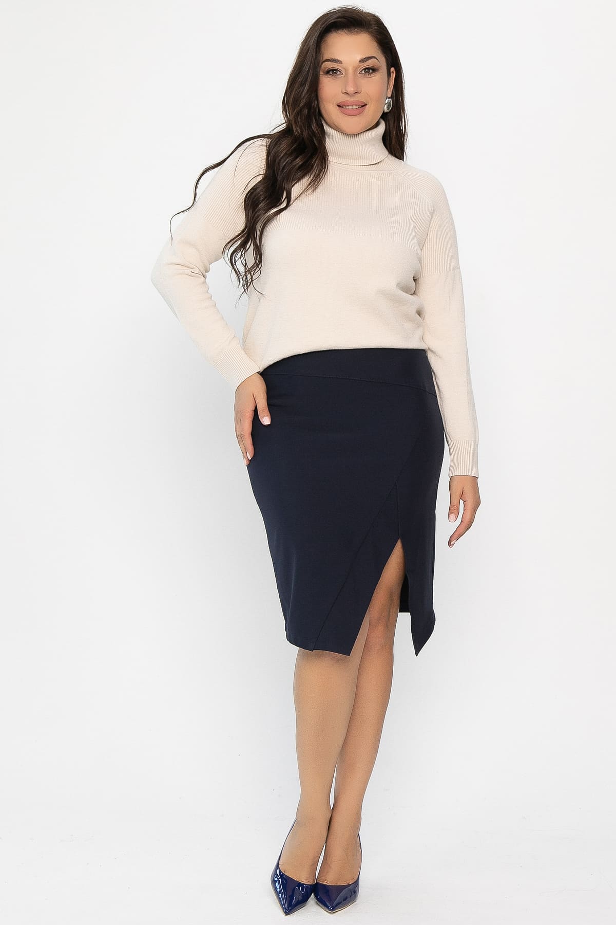 Юбка с разрезом Грейс (темно-синяя) Ю14269-30М