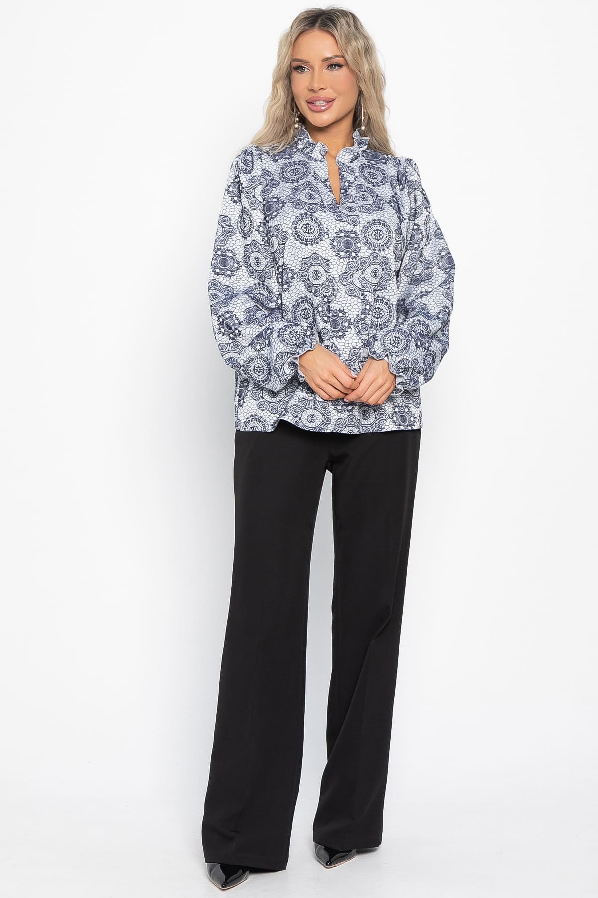 Блуза Доменика (серо-синяя) Б15016-18М