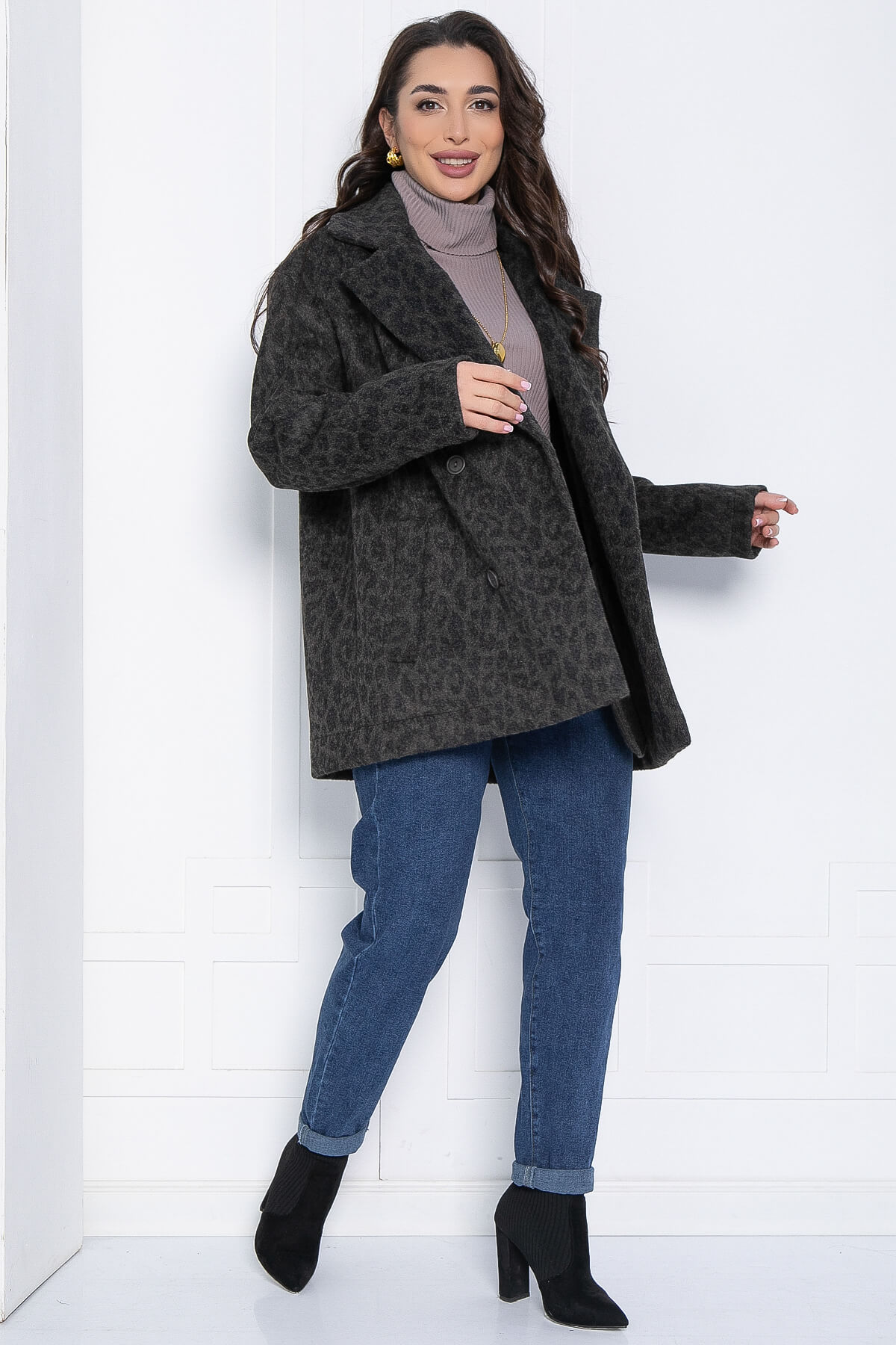 Пальто Я в теме (серый/лео) Б12632-7