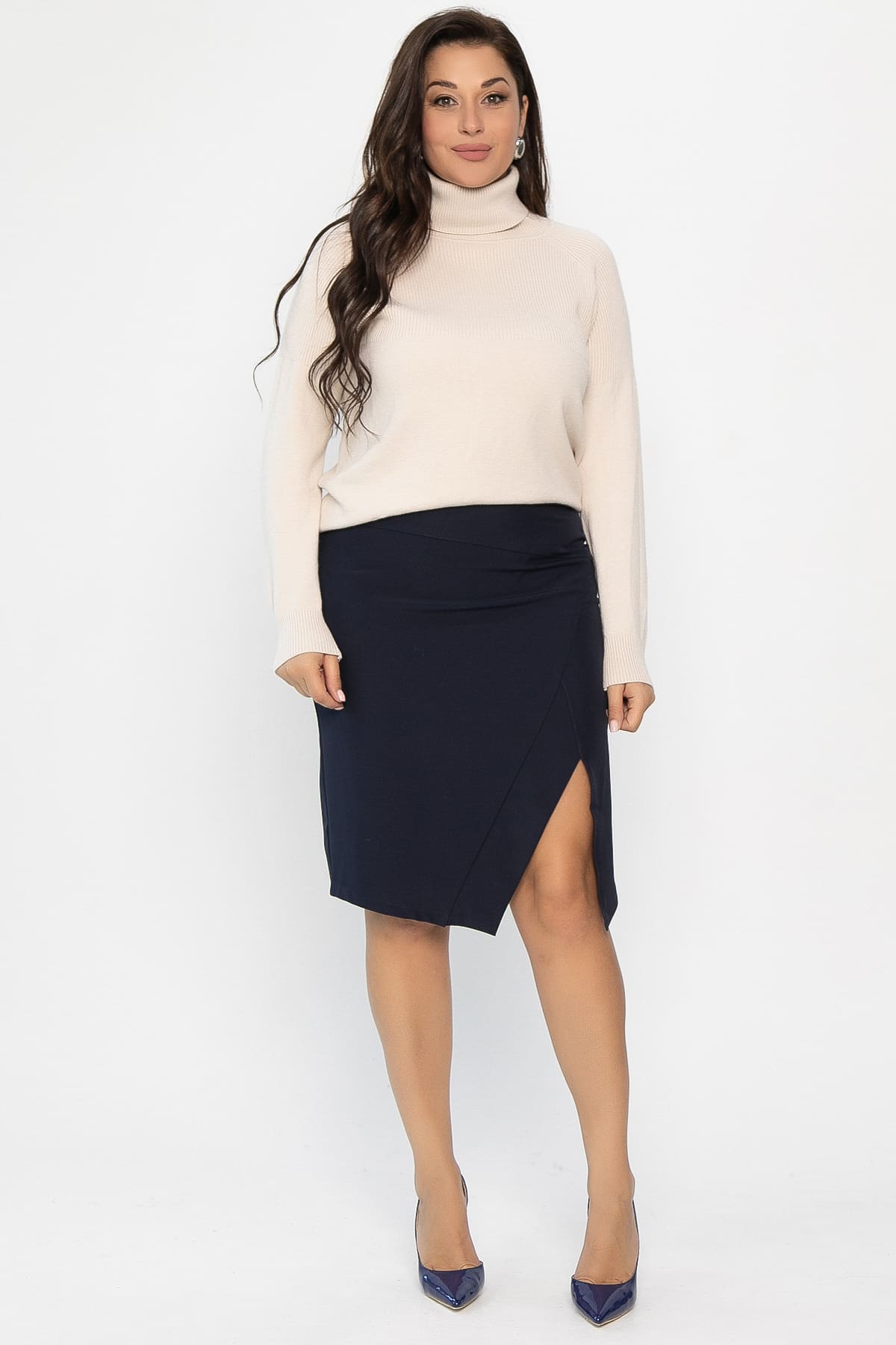 Юбка с разрезом Грейс (темно-синяя) Ю14269-30М