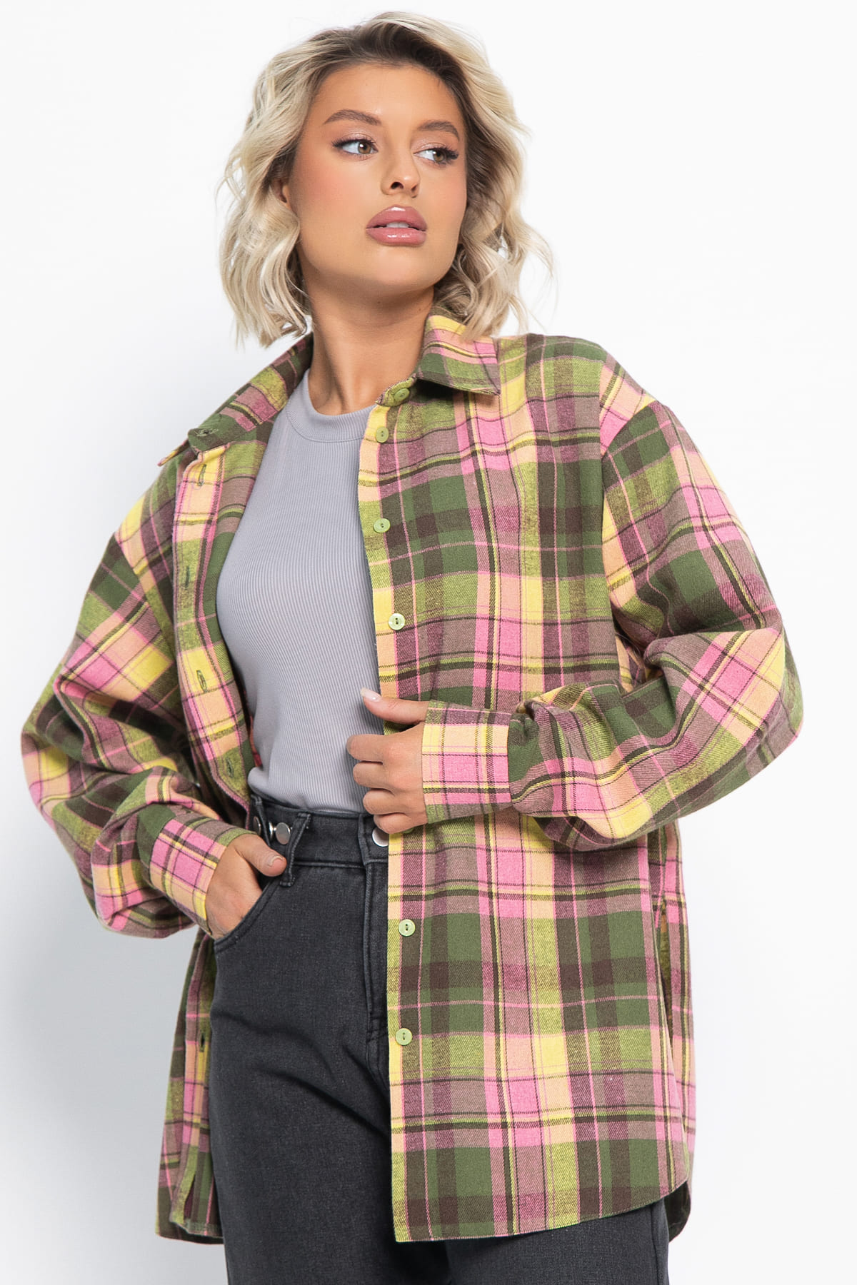 Рубашка Дэлли (зелено-розовая) Б15106-7М