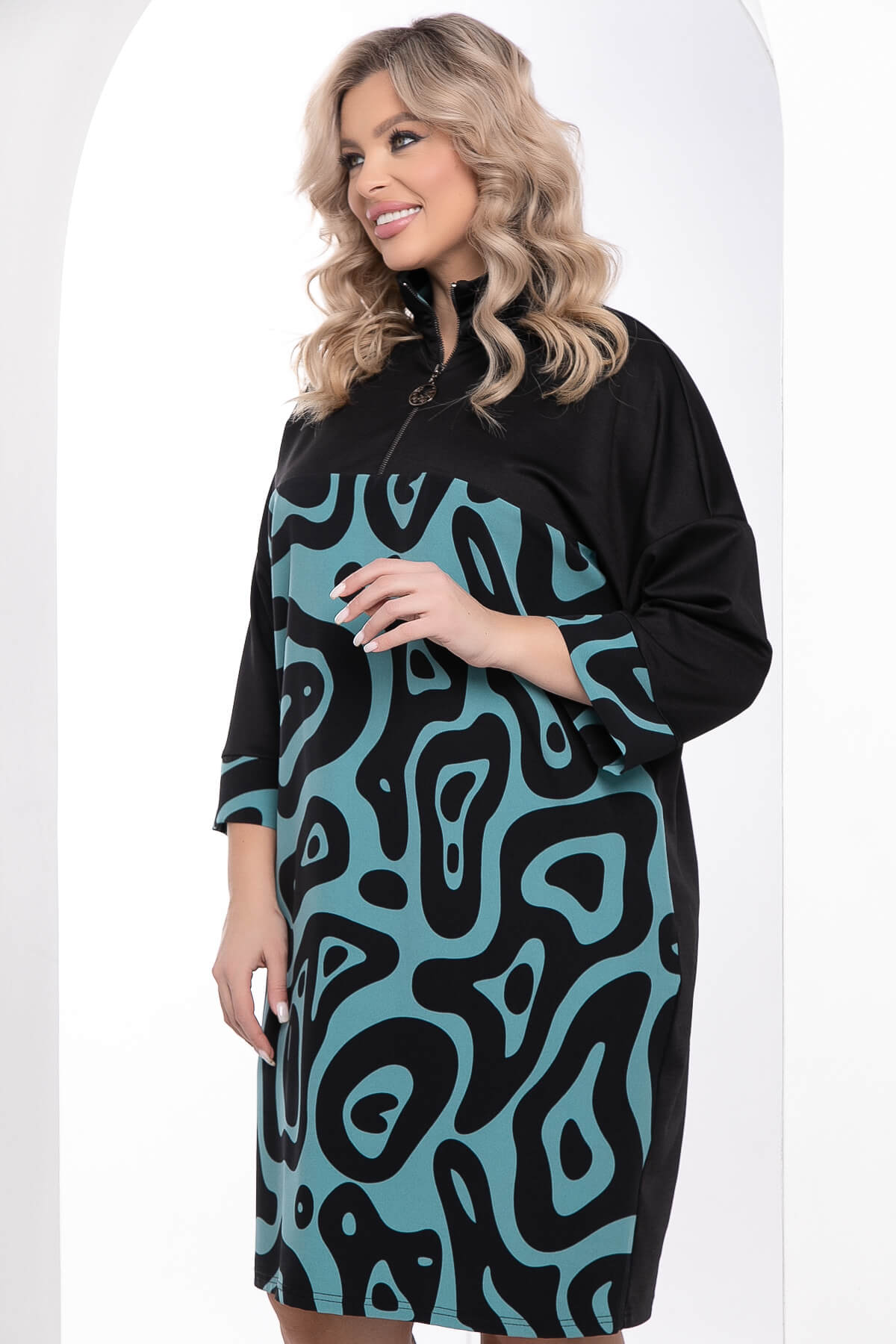 Платье "Эксклюзив" (бирюза/черное) П8328