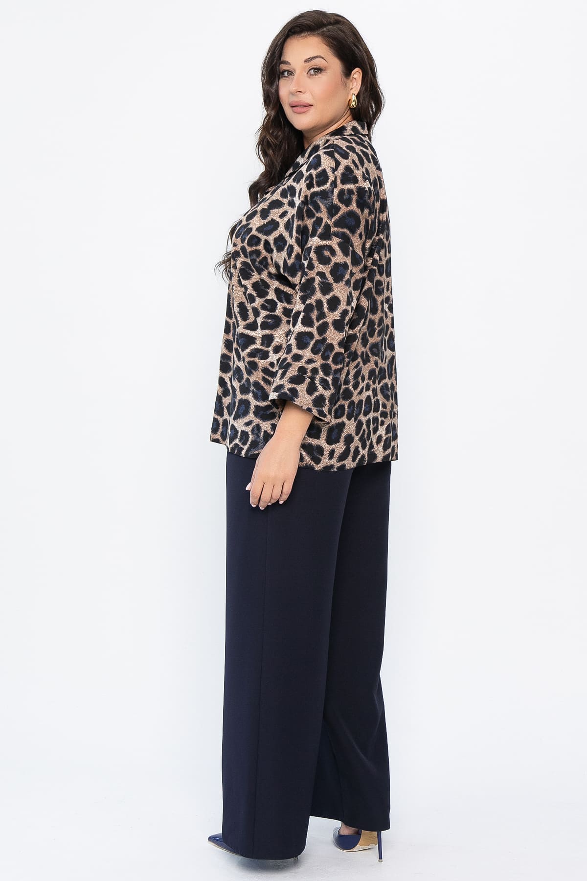 Костюм брючный Осенний шик (синий/лео) К14282-7М