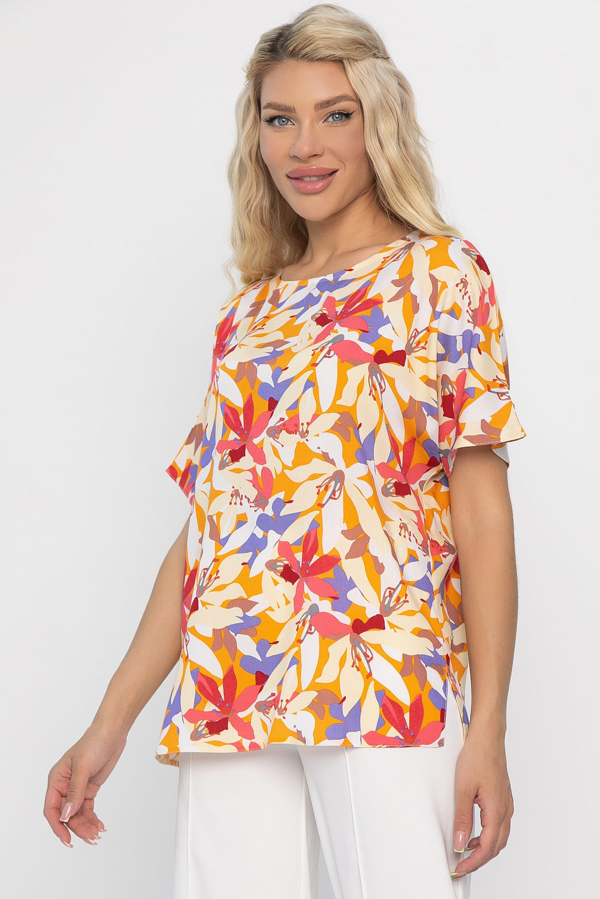 Блуза Маргоша (бежевая/цветы) Б13783-16М