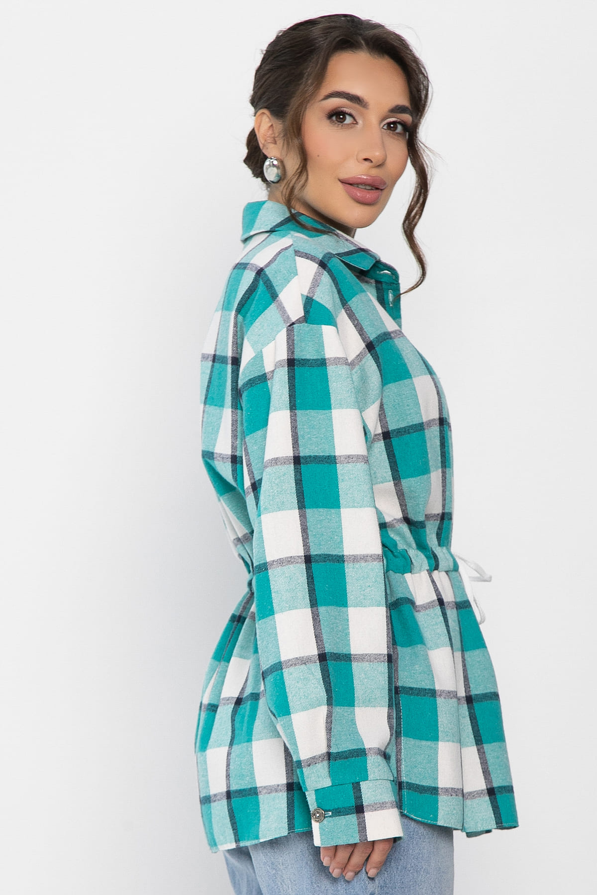 Рубашка хлопковая Джанет (бело-зеленая) Б14270-4М