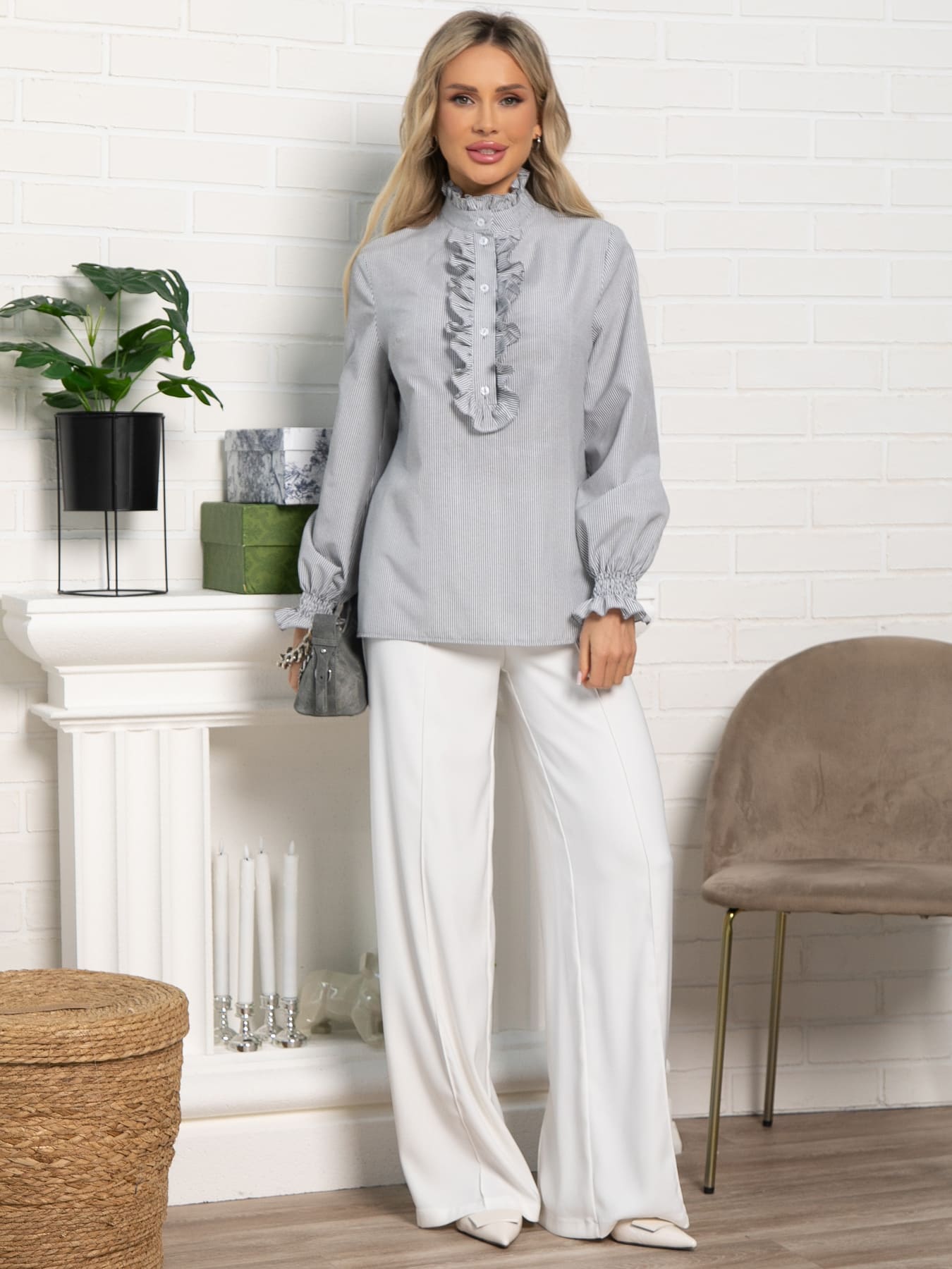 Блуза Санти (бело-серая) Б15622-54М