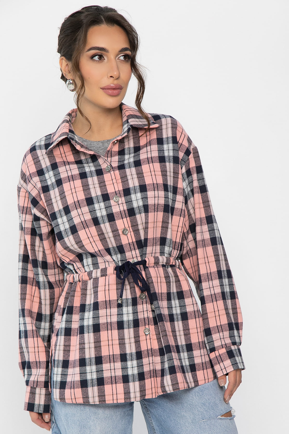 Рубашка хлопковая Джанет (персик/синий) Б14275-4М