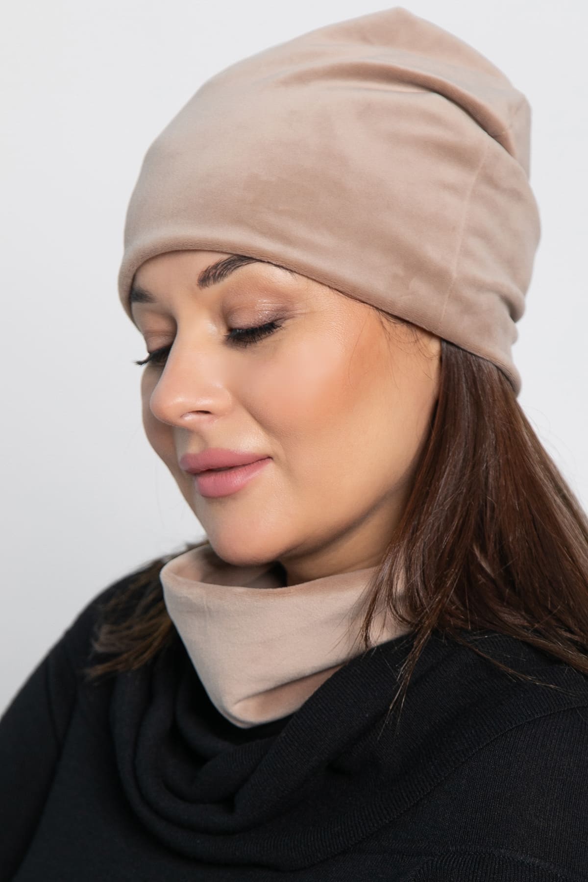 Комплект шапка шестиклинка и снуд (бежевый) ШШС8-23М