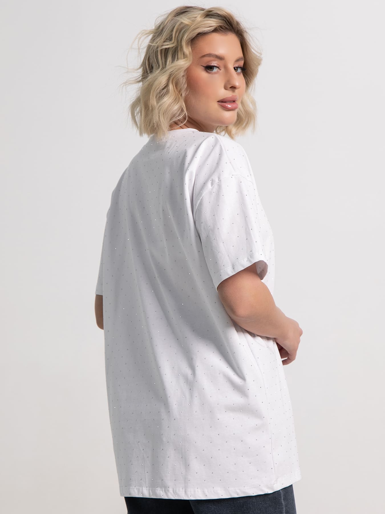 Футболка Ия (белая/стразы) Б15235-4М