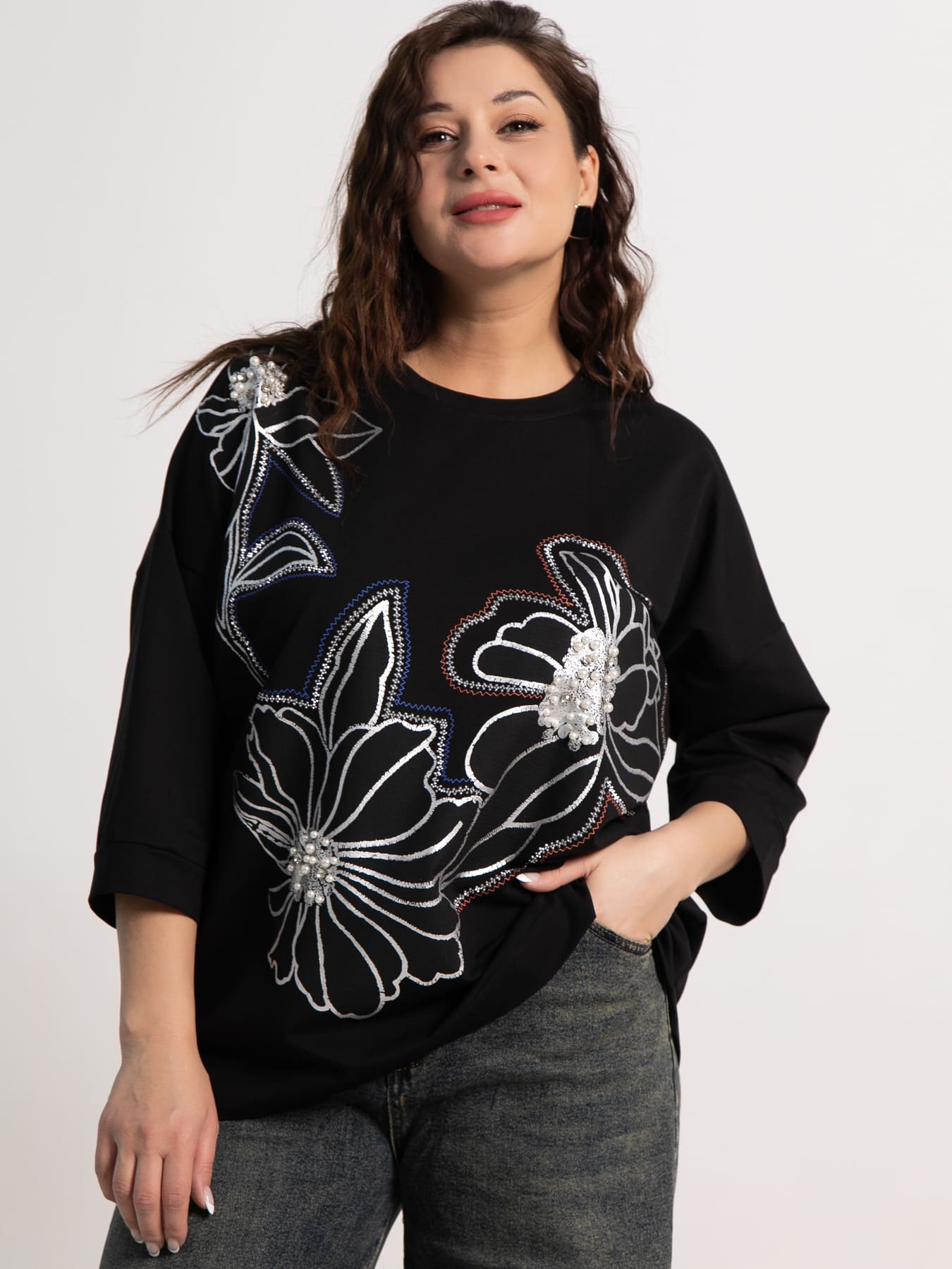 Блуза Цветочная рапсодия (черная) Б15311-18М