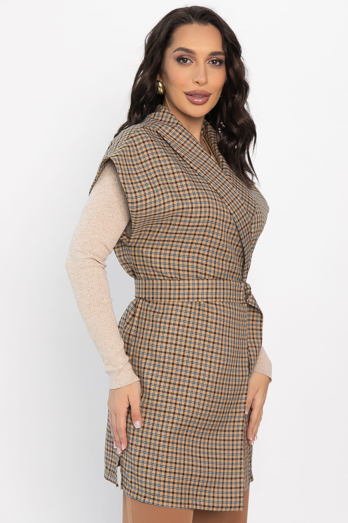 Жилет костюмный Жюлли (бежевый/клетка) Б14490-4М