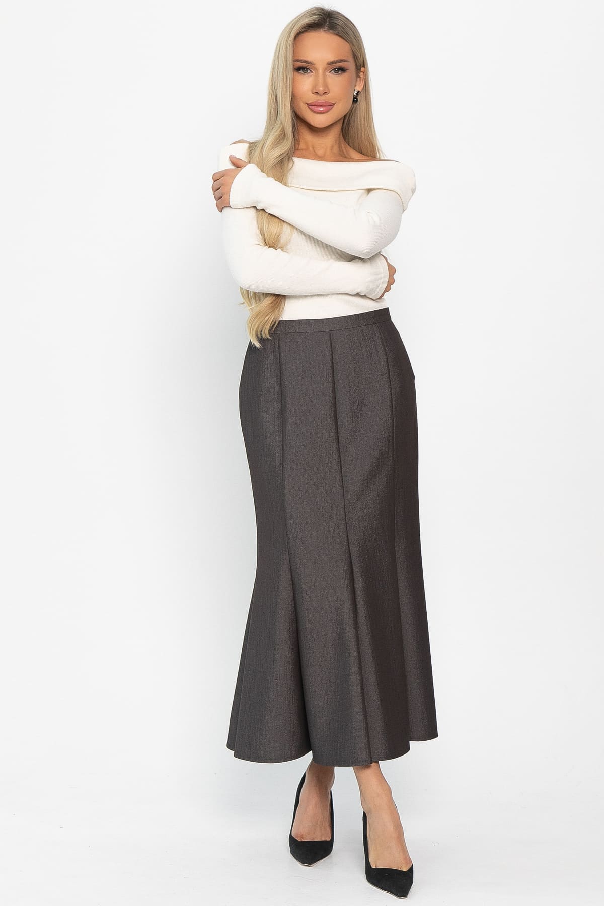 Юбка годе Изящный силуэт (коричневая) Ю14859-3М