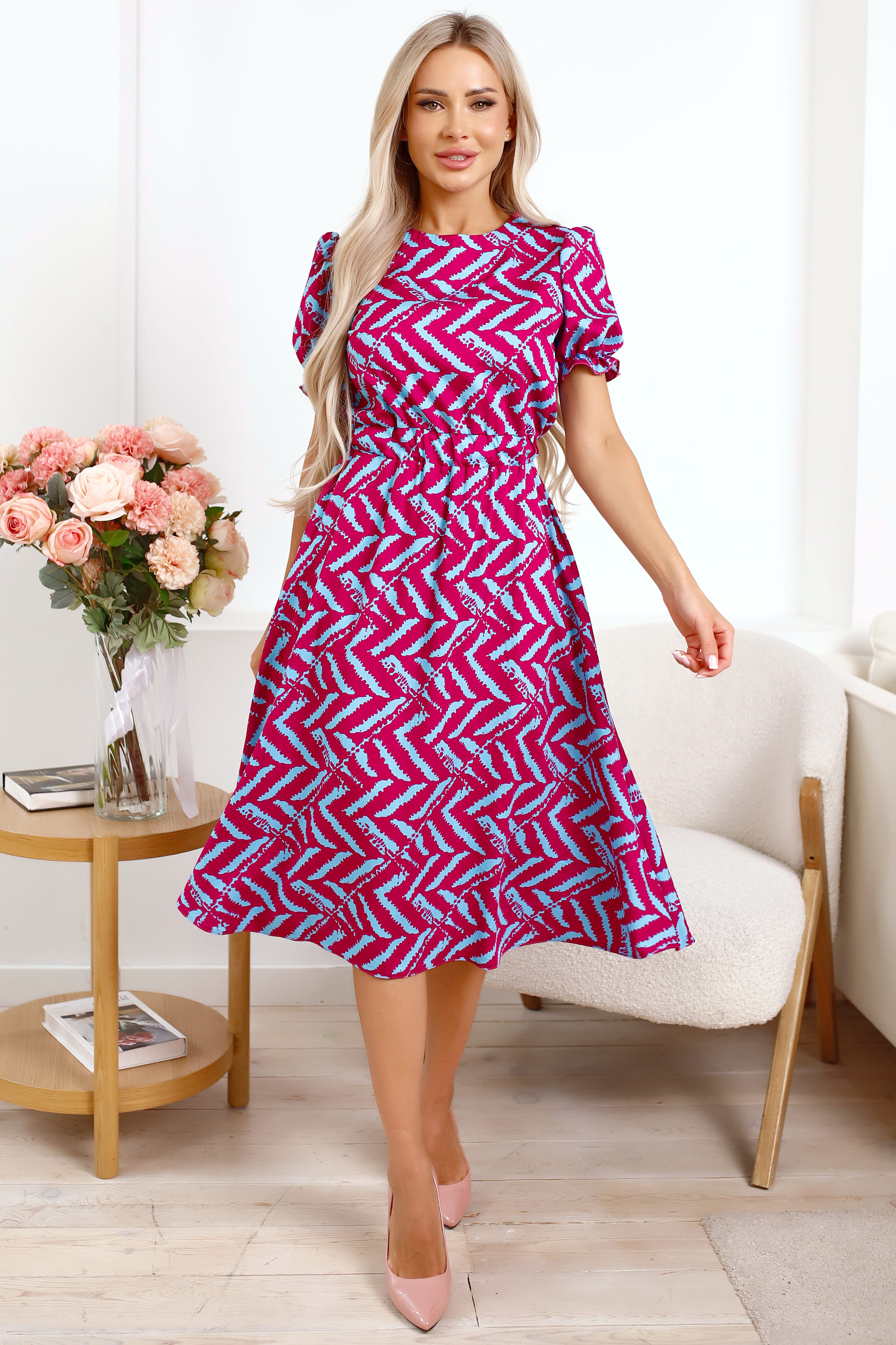 Платье Оливия (голубой/фуксия) П15934-45М